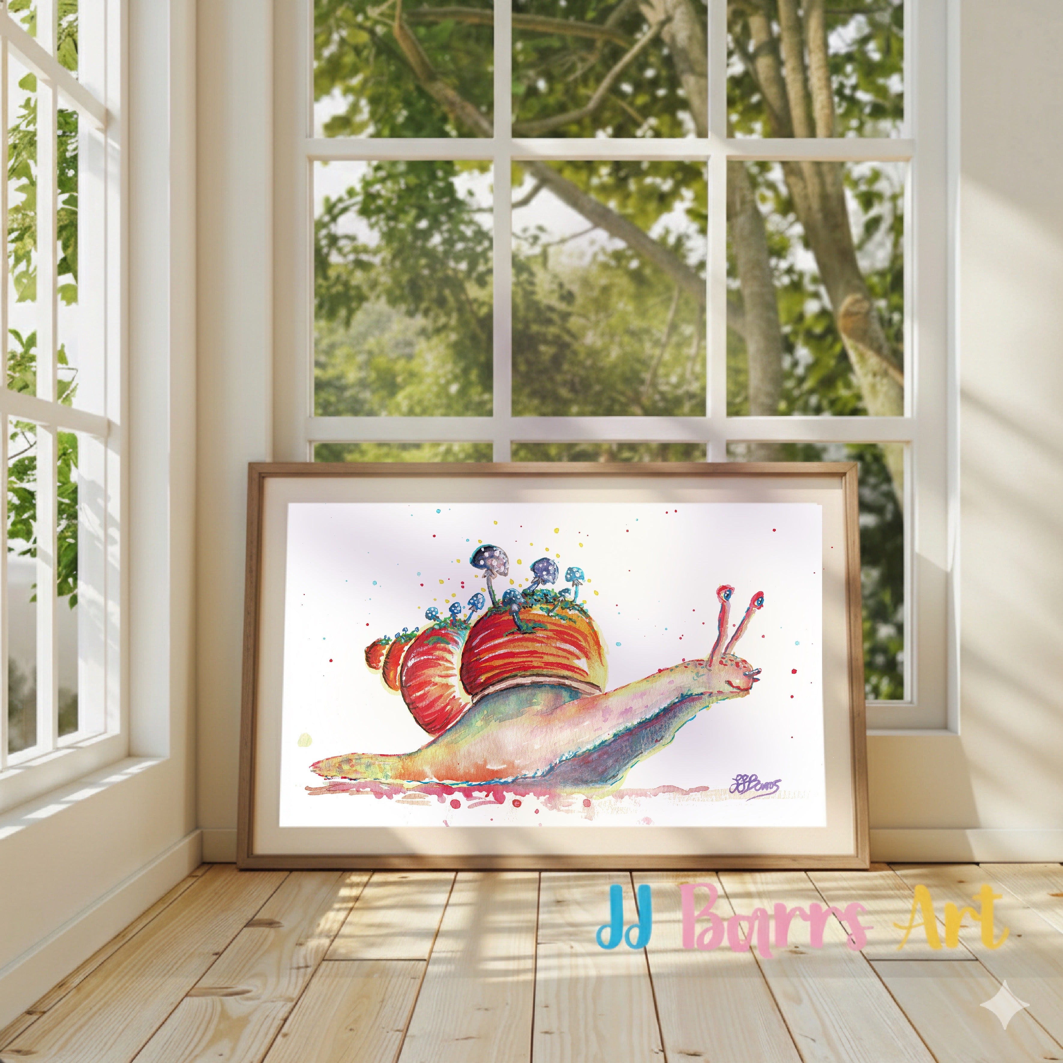 Colourful ‘Snail’s pace’ JJ Barrs using colourful watercolour l fine art Painting Print