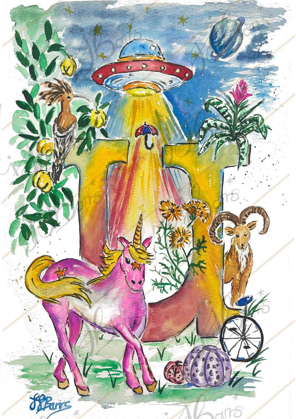 *U* A4/A3 Custom Name And Letter, Watercolour Art Print