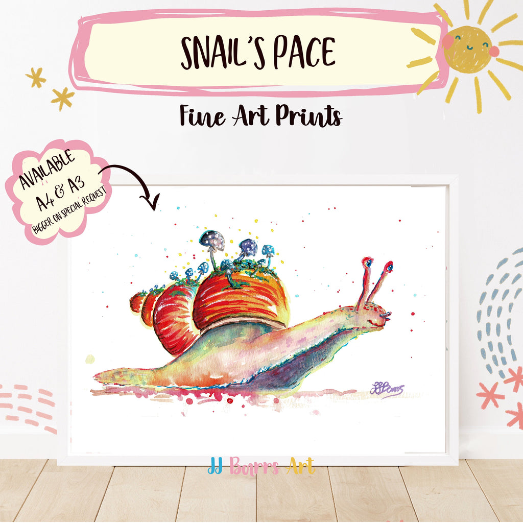 Colourful ‘Snail’s pace’ JJ Barrs using colourful watercolour l fine art Painting Print