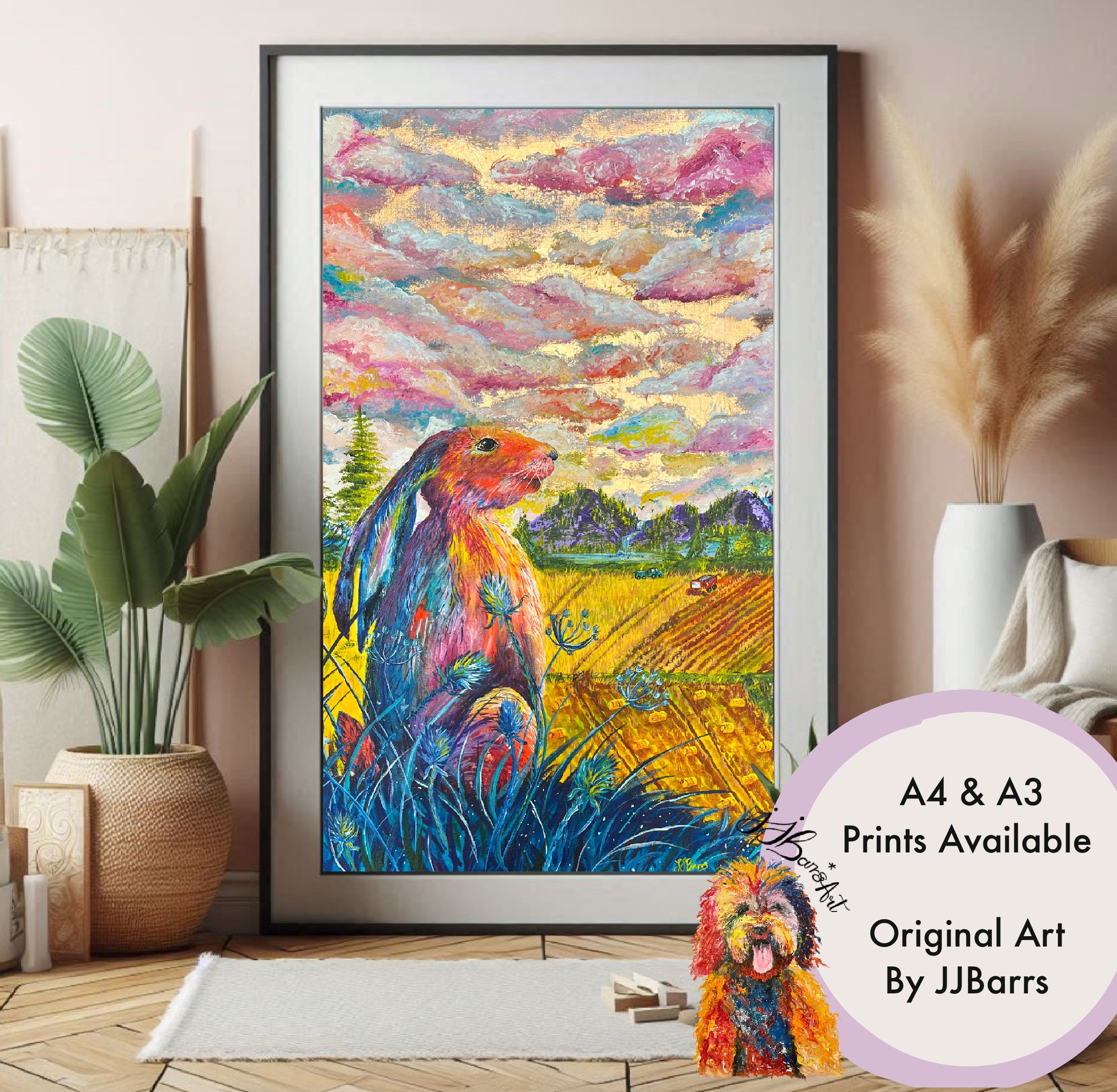 Colourful A Hare’s Harvest Painting Prints, made from acrylic painting image 3