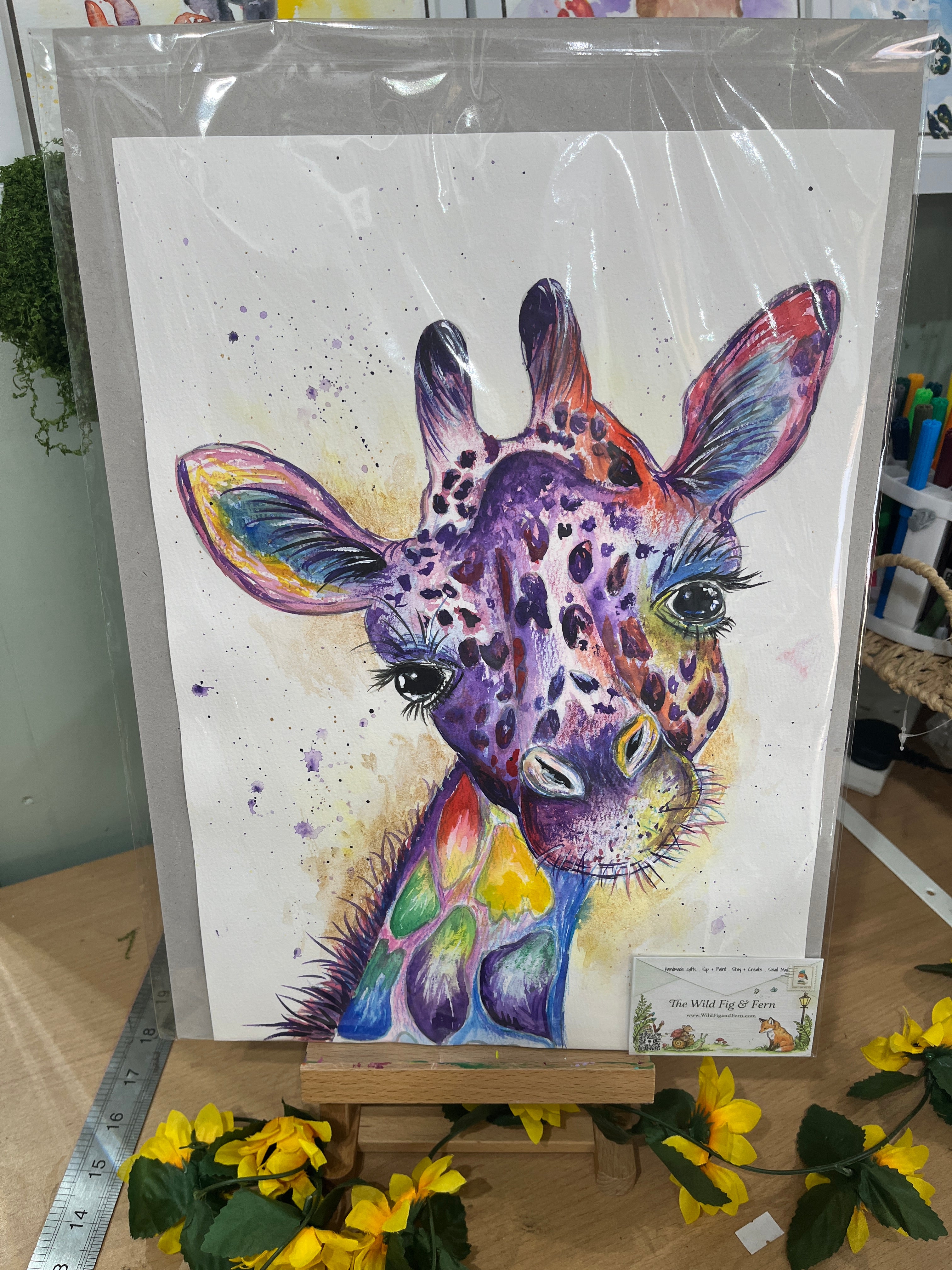 Original Painting Colourful Giraffe Watercolour