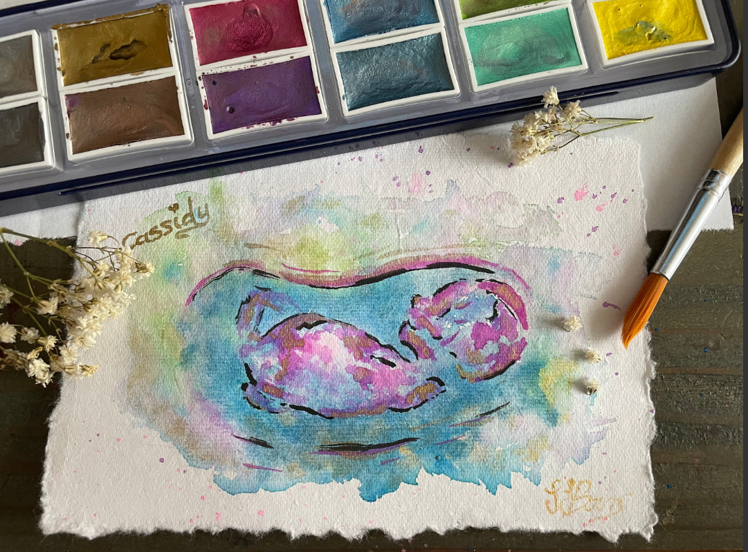 Baby Scan Personalised Watercolour Painting, Ultrasound Scan Art
