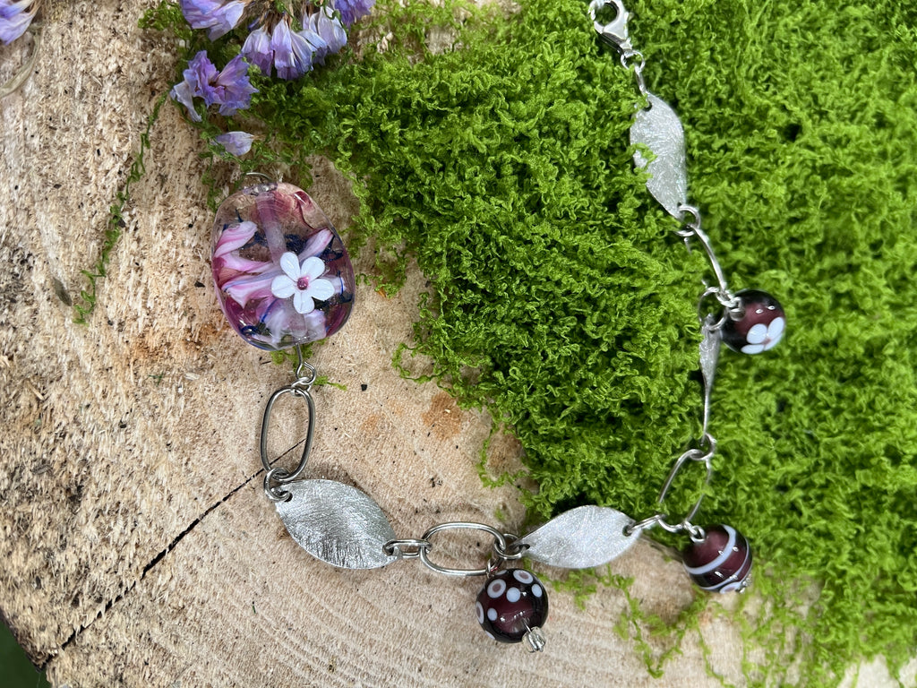 Handmade Silver & Glass Bead Bracelet-The Wild Fig &amp; Fern