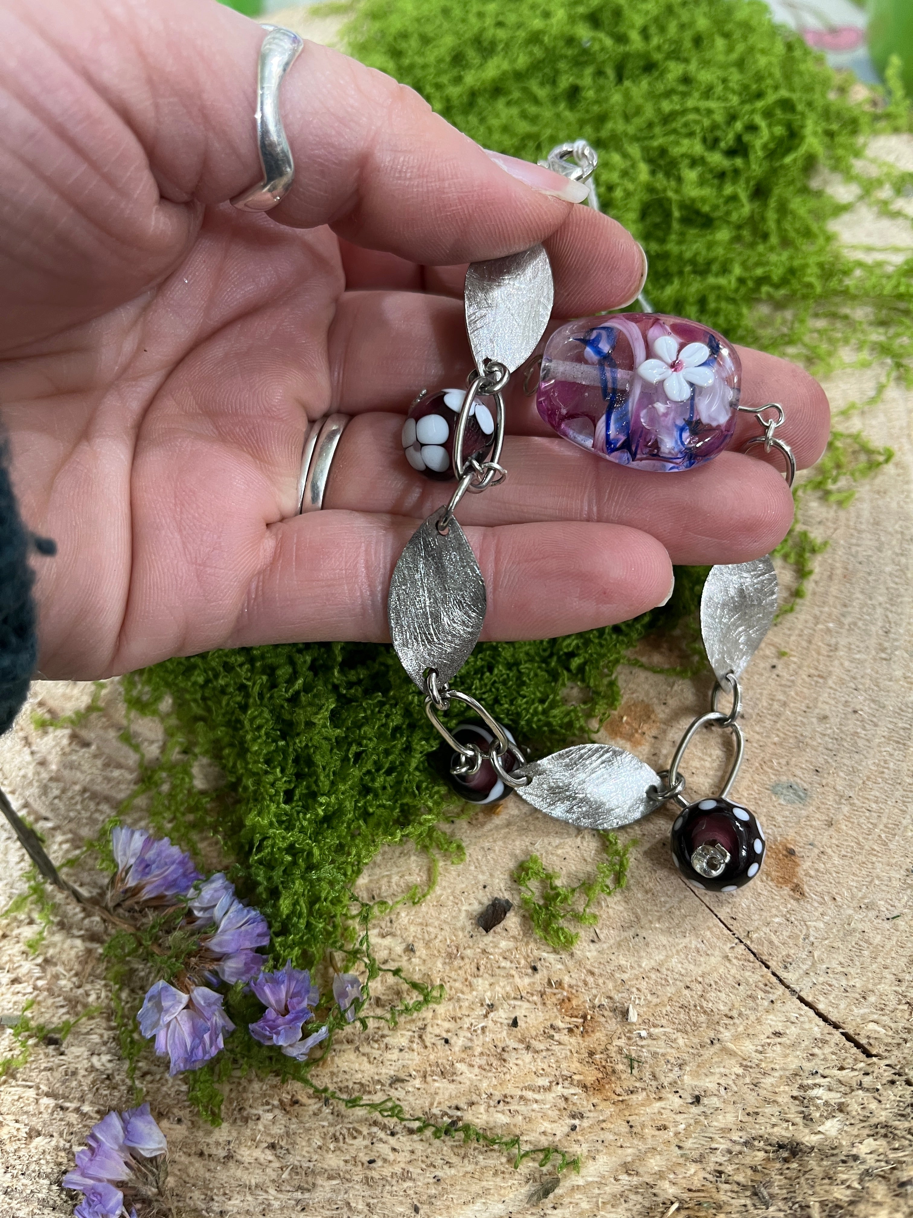 Handmade Silver & Glass Bead Bracelet-The Wild Fig &amp; Fern