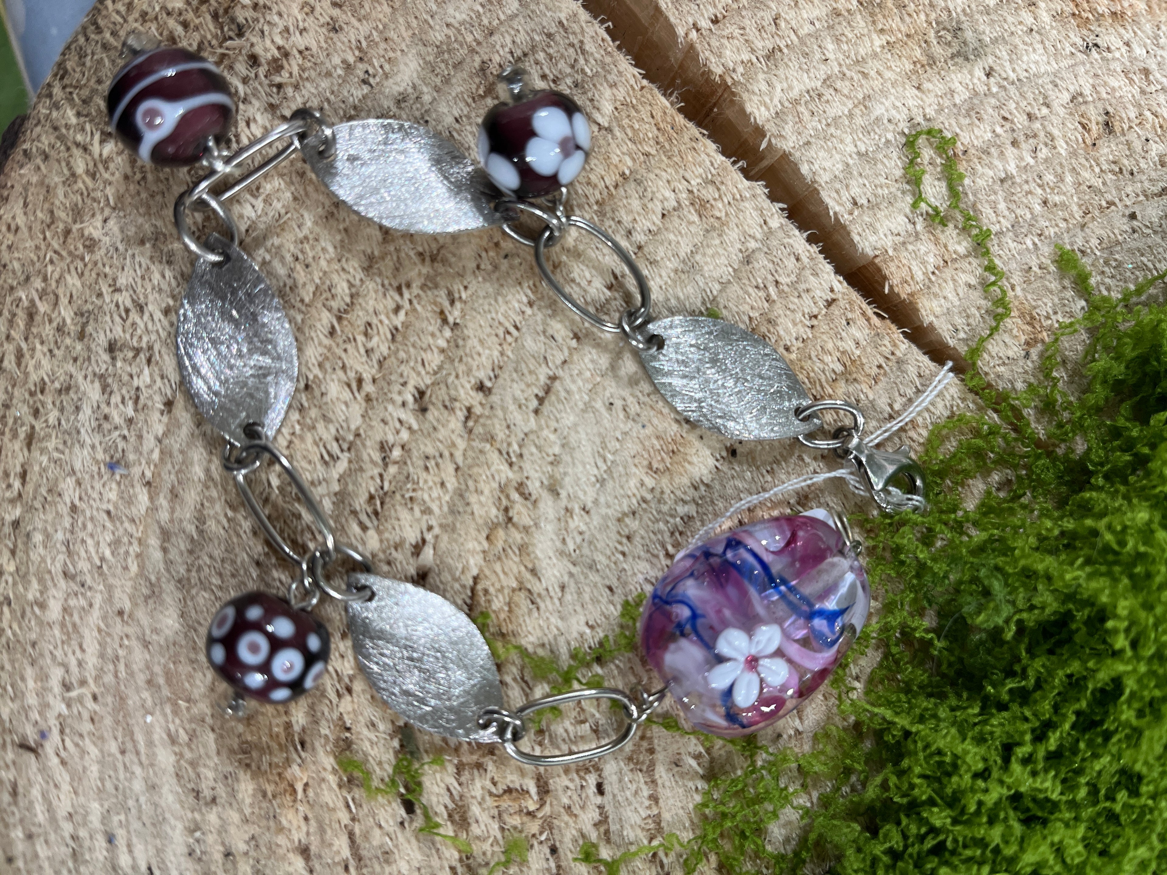 Handmade Silver & Glass Bead Bracelet-The Wild Fig &amp; Fern