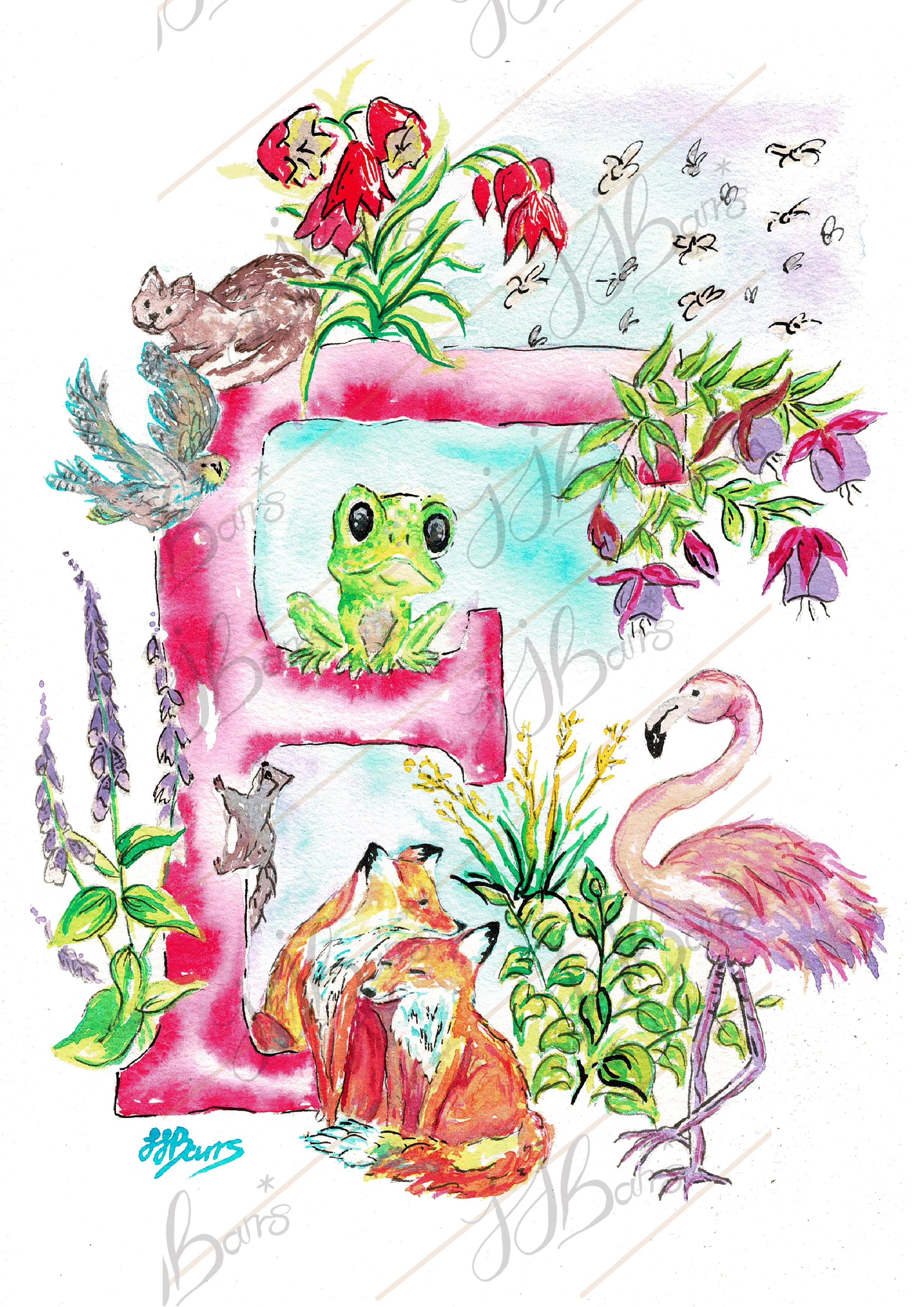 Letter *F* A4/A3 Custom Name And Letter, Watercolour Art Print image 1