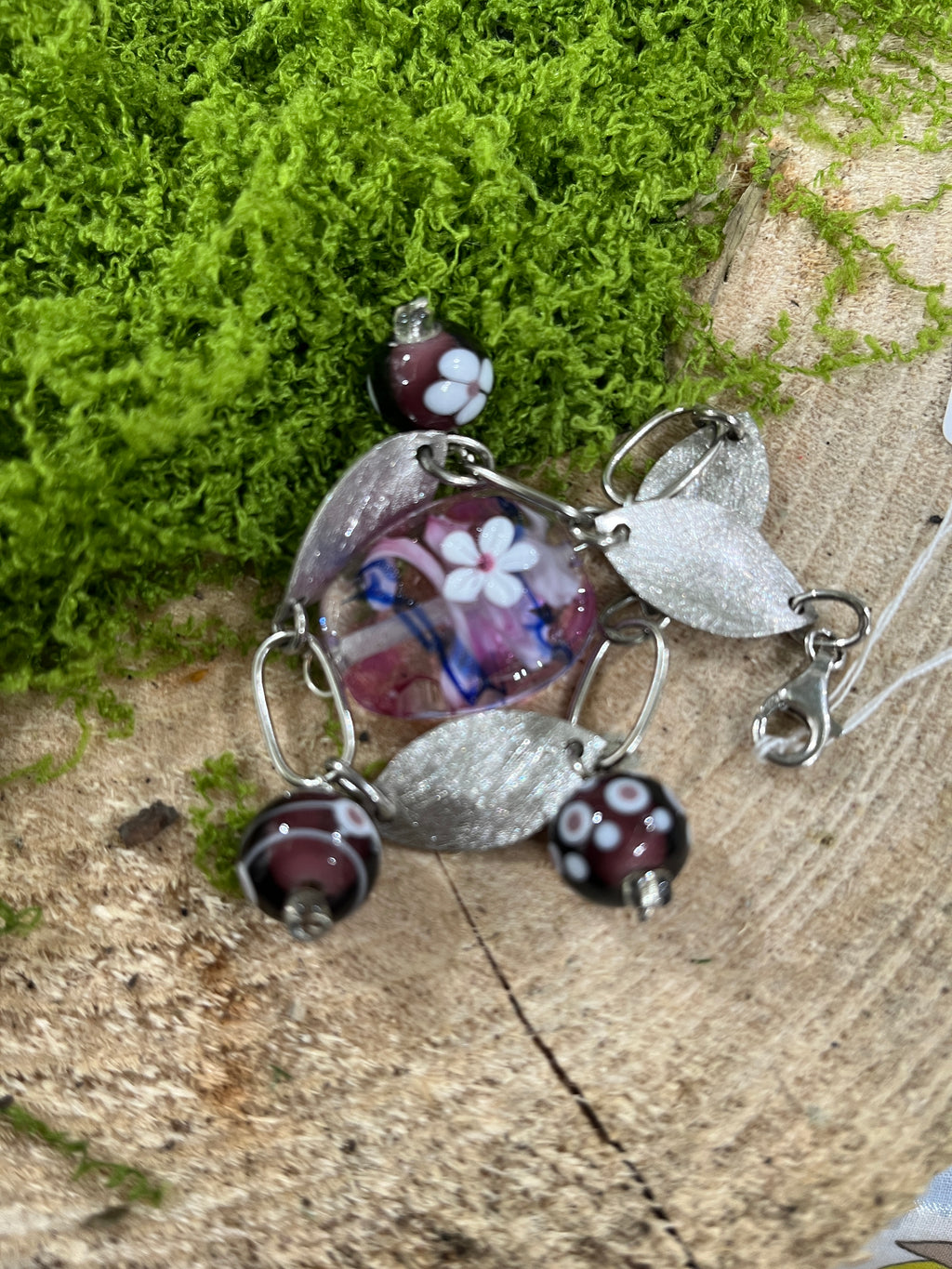 Handmade Silver & Glass Bead Bracelet-The Wild Fig &amp; Fern