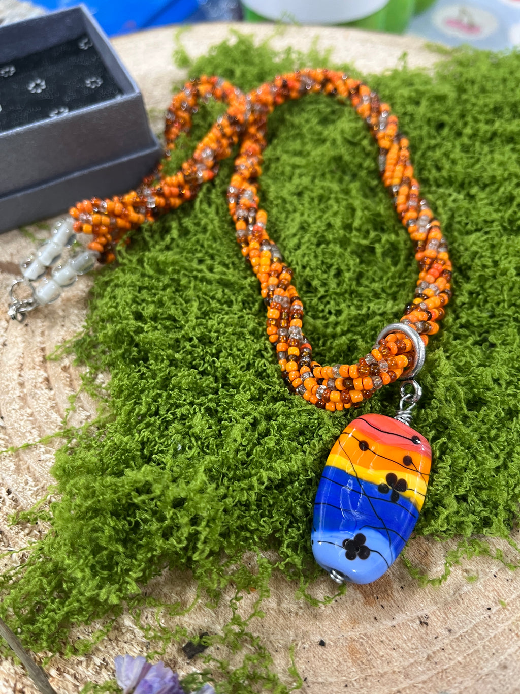Handmade Glass Pendant With Beaded Chain-The Wild Fig &amp; Fern
