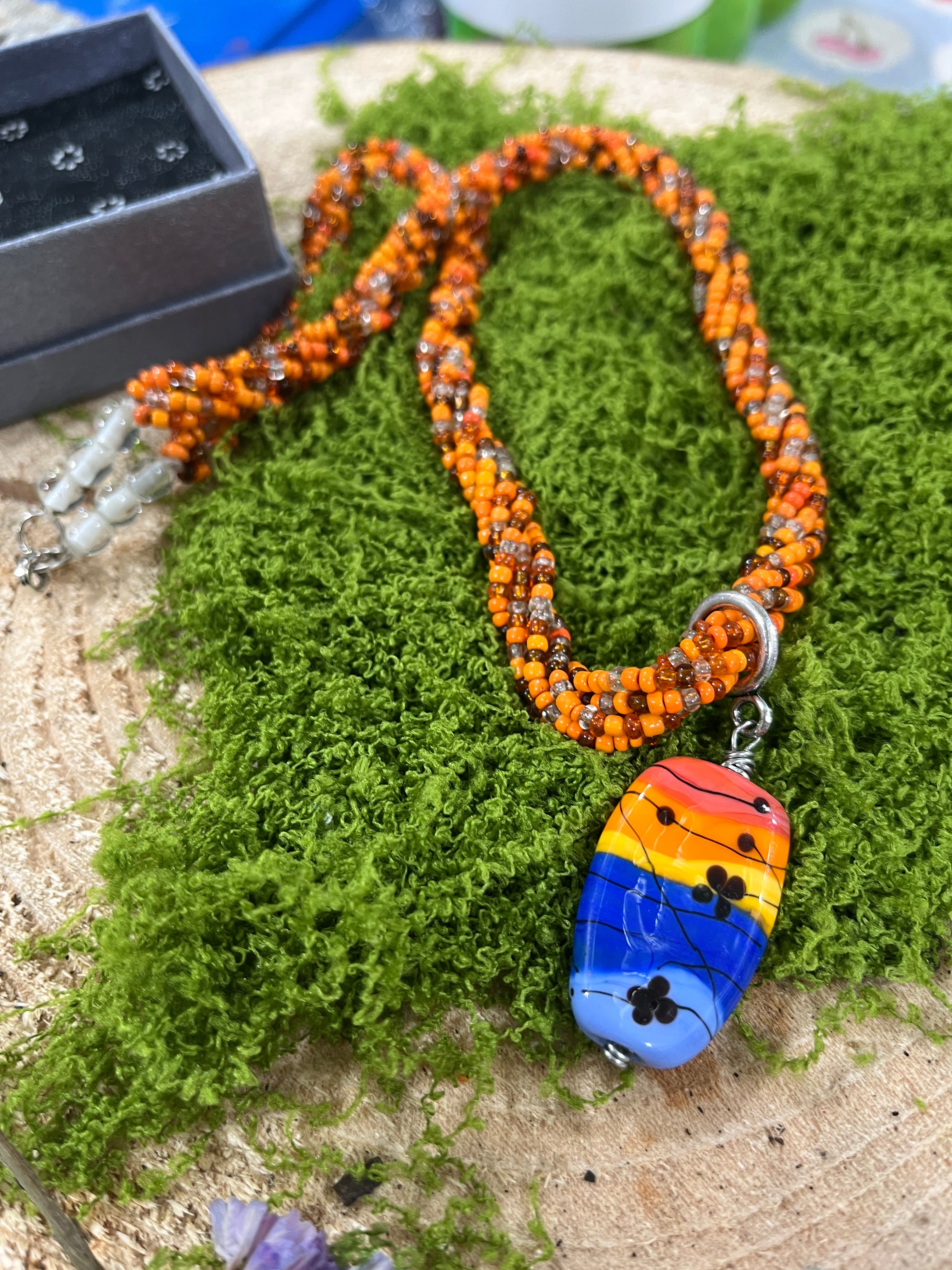 Handmade Glass Pendant With Beaded Chain-The Wild Fig &amp; Fern