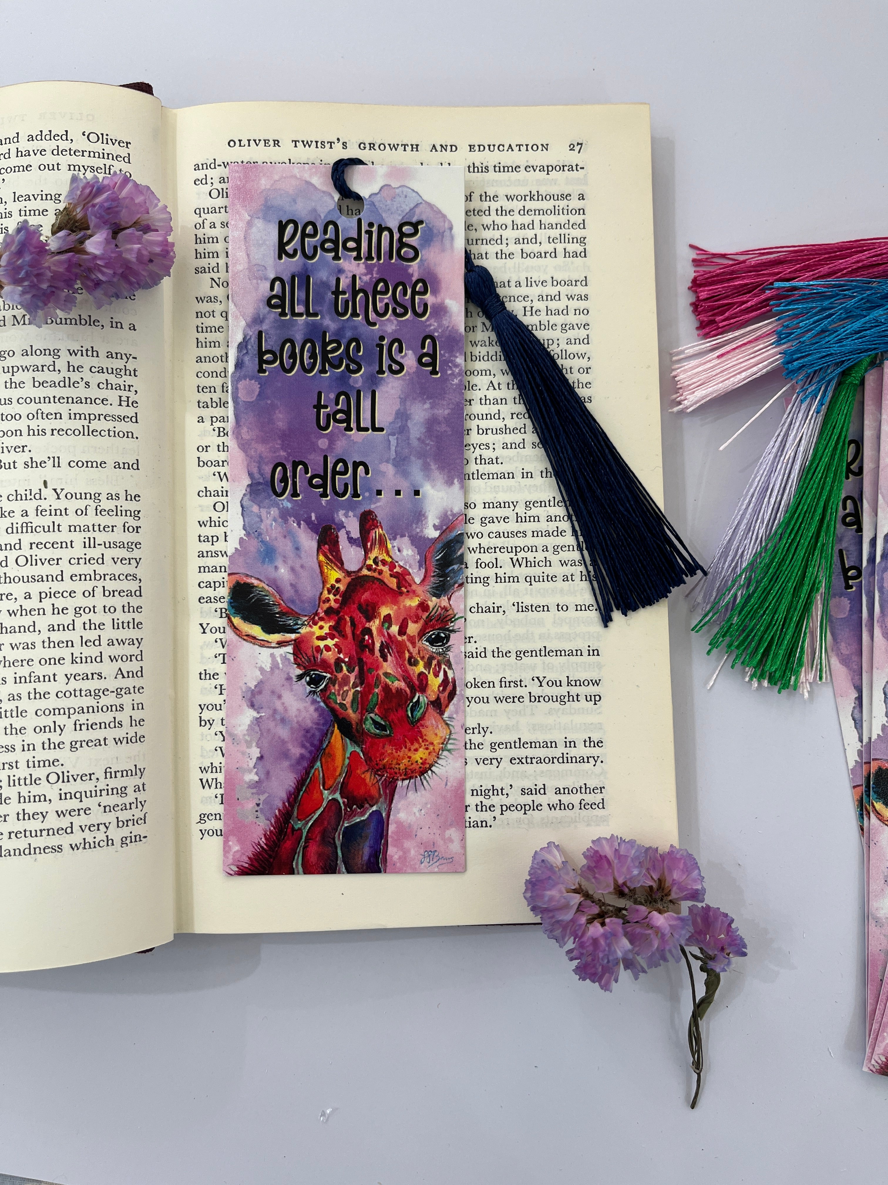 Giraffe bookmark, colourful art bookmark for bookworms  image 1