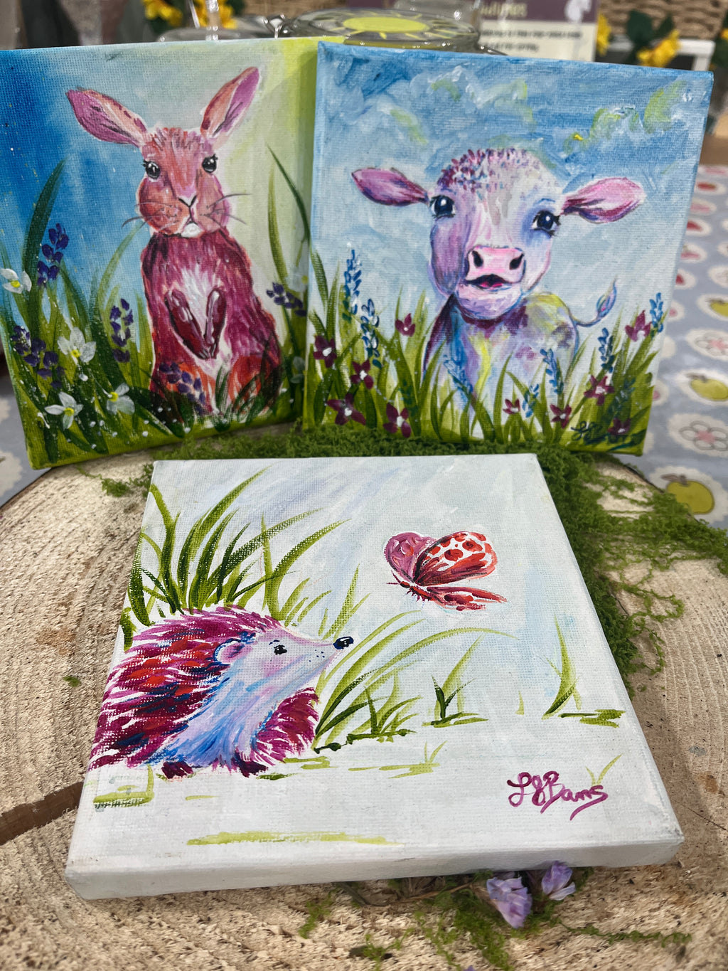 Mini Canvas Original Painting, Colourful Animals-The Wild Fig &amp; Fern