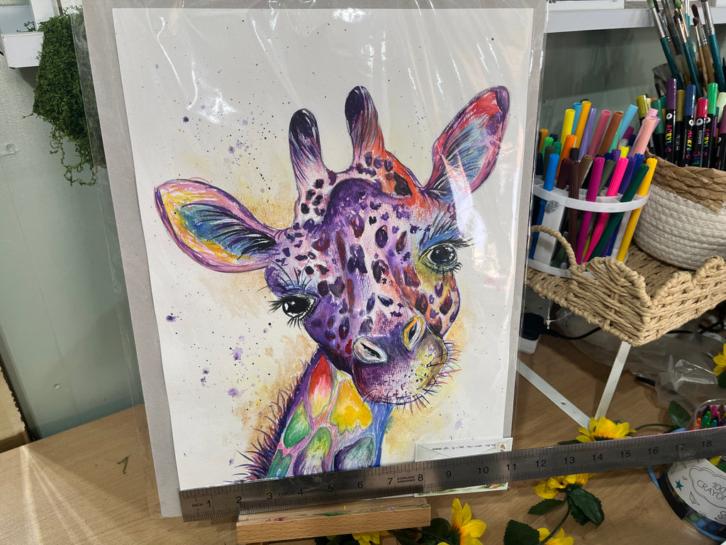 Original Painting Colourful Giraffe Watercolour
