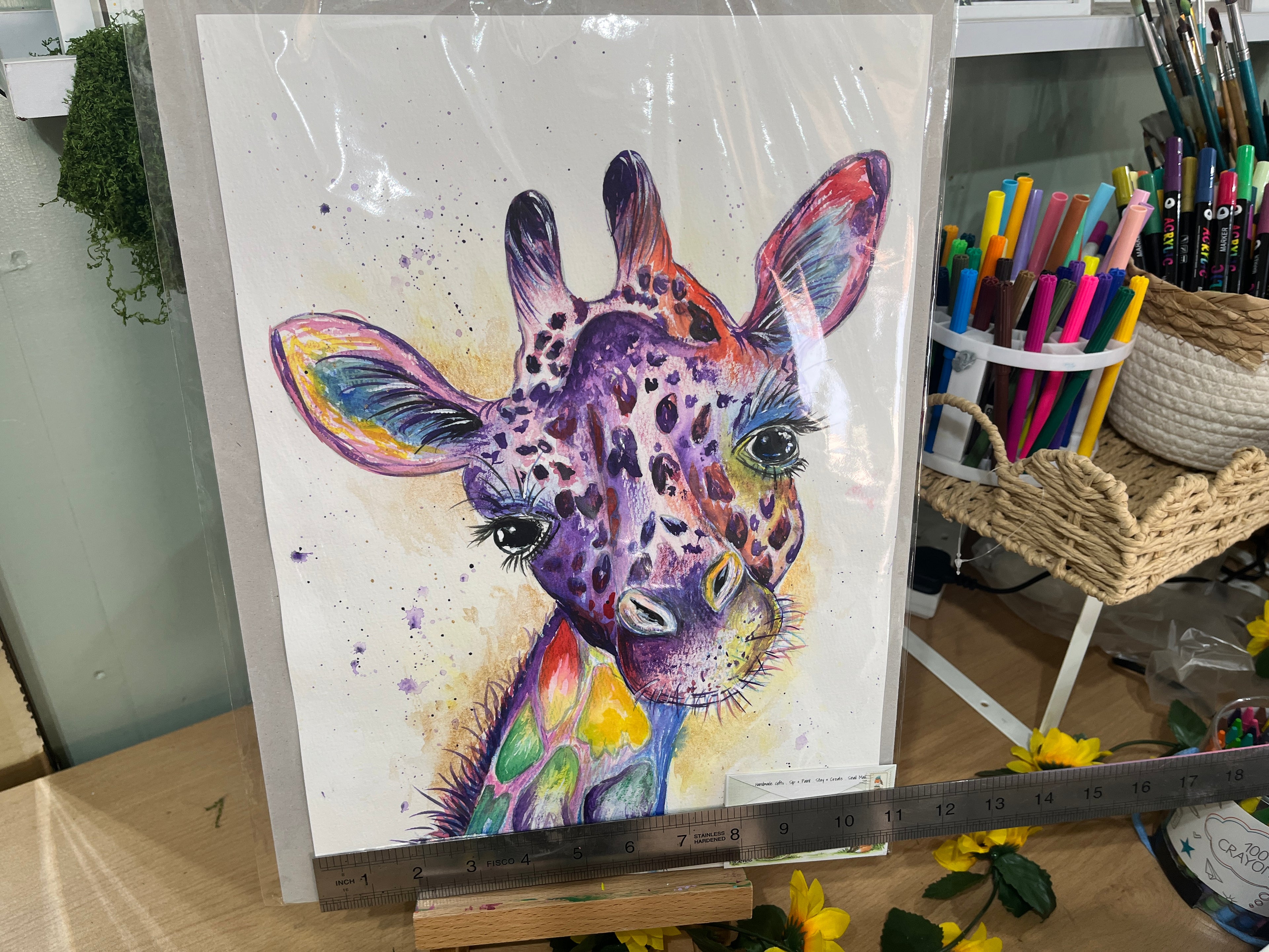 Original Painting Colourful Giraffe Watercolour