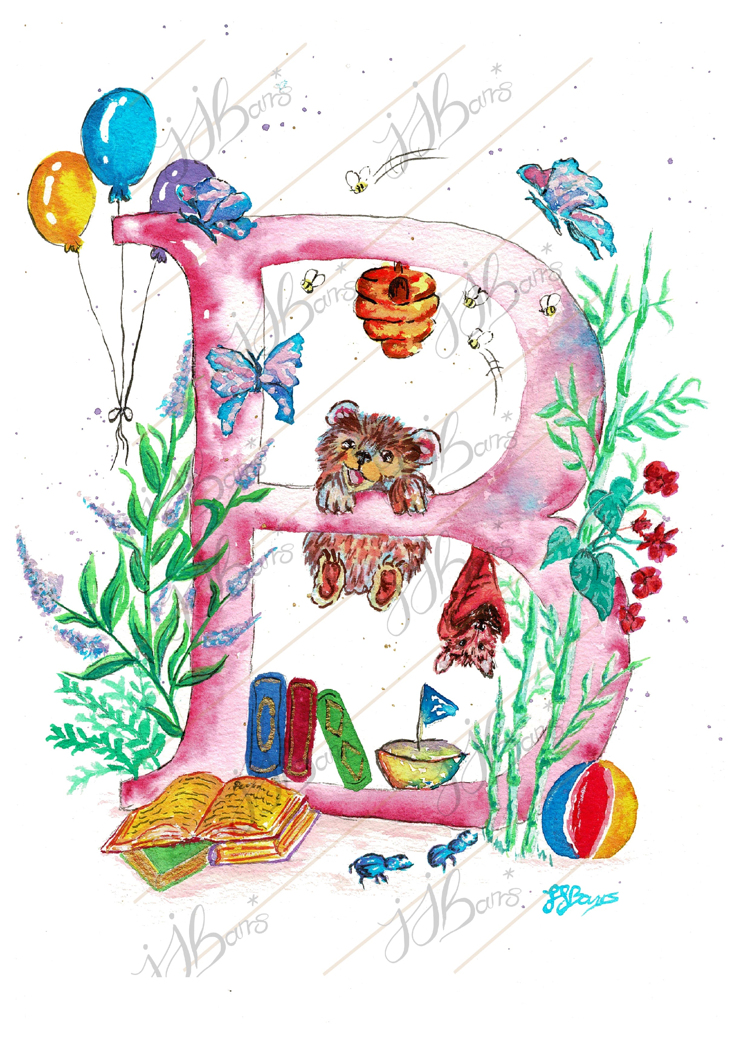 Letter *B* A4/A3 Custom Name And Letter, Watercolour Art Print image 1