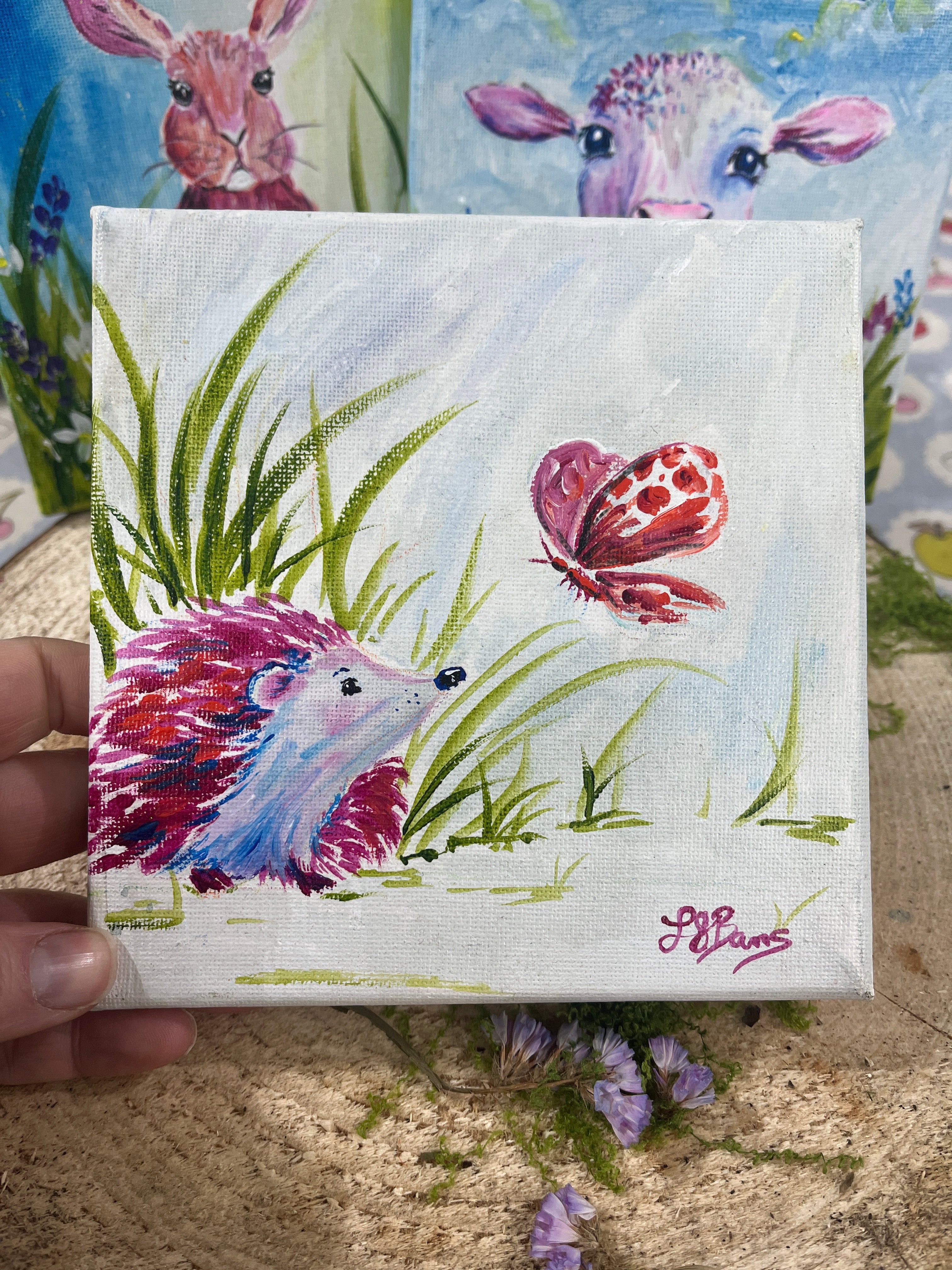 Mini Canvas Original Painting, Colourful Animals-The Wild Fig &amp; Fern