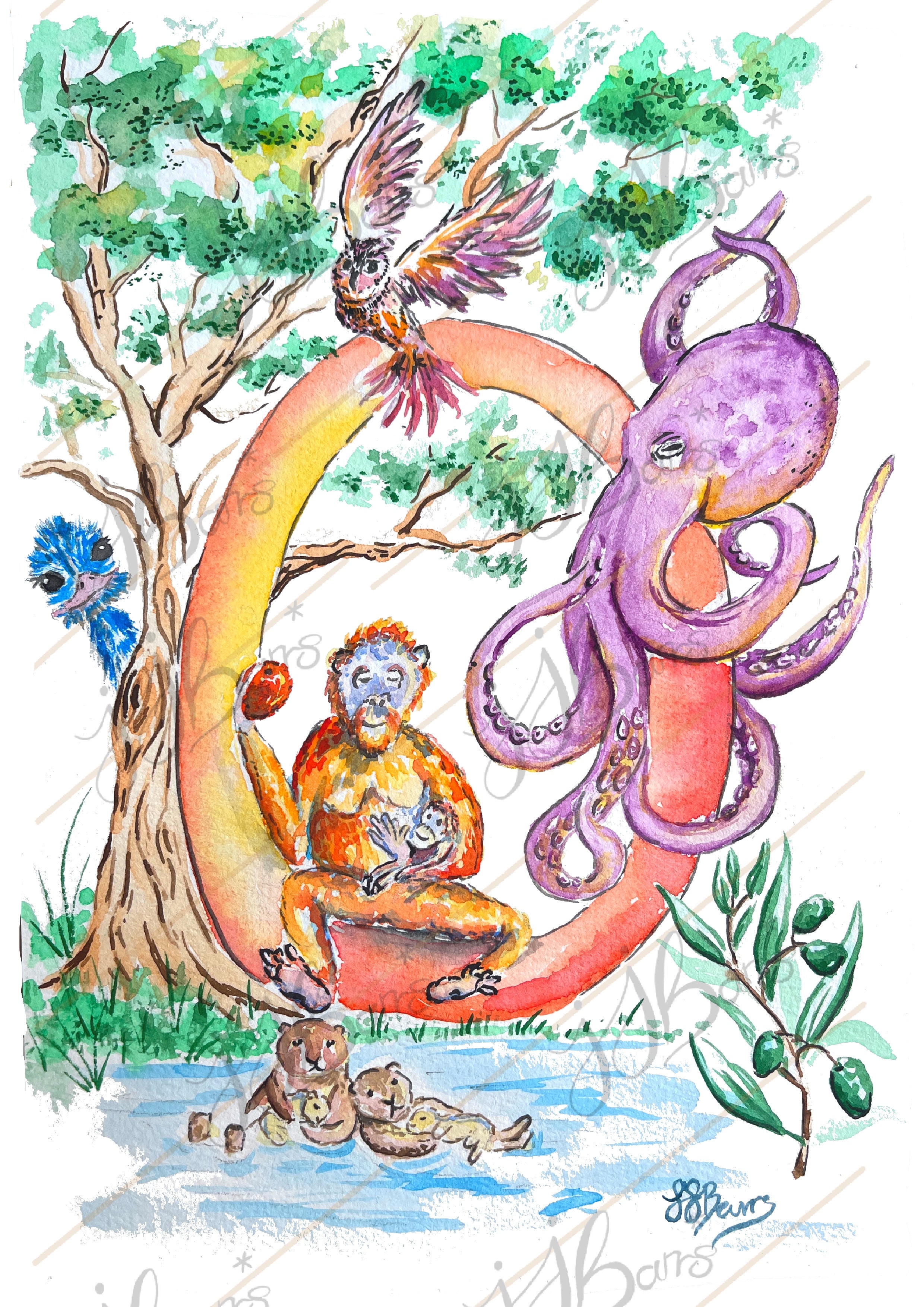 *O* A4/A3 Custom Name And Letter, Watercolour Art Print image 3