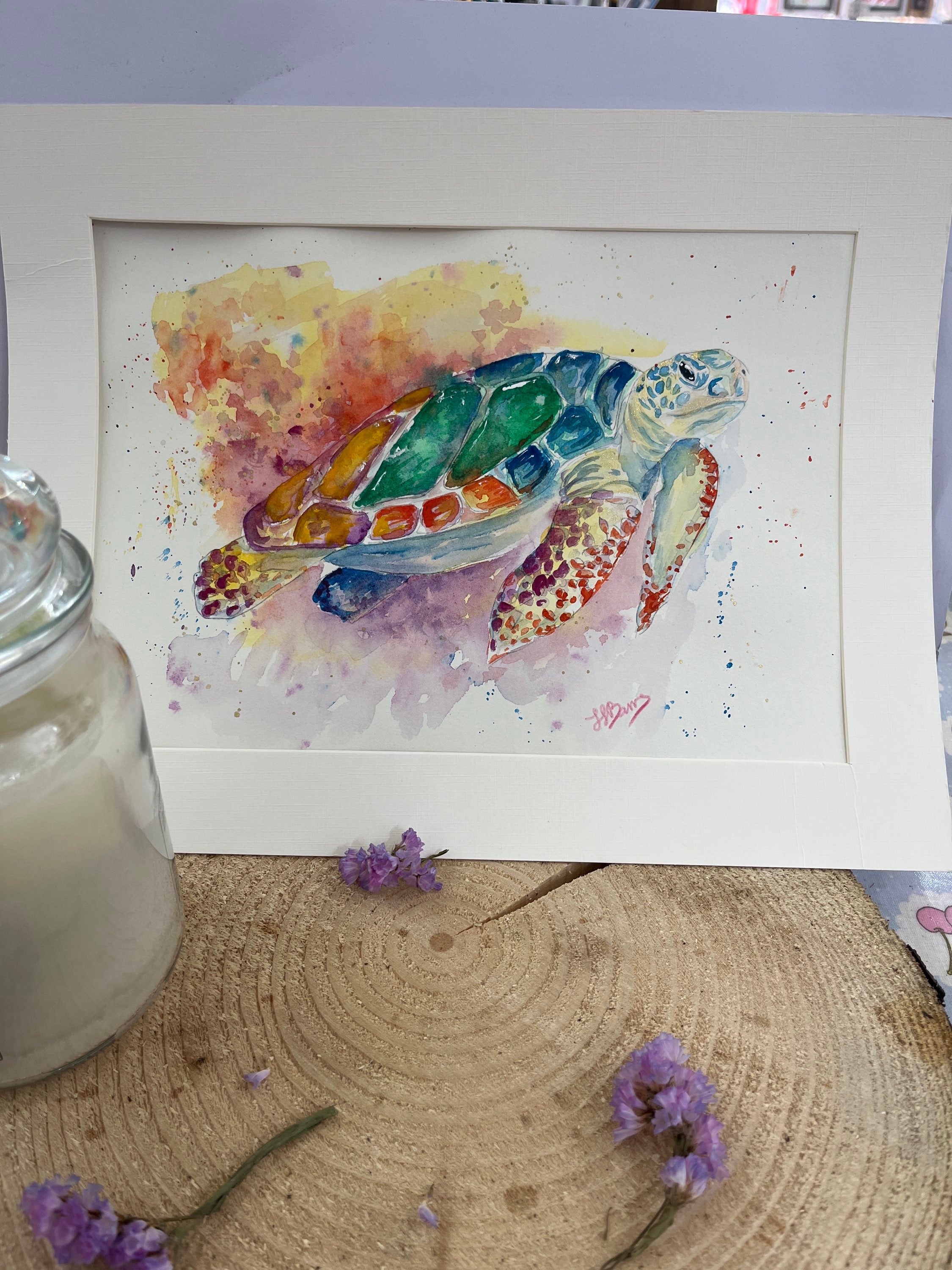 Original Painting colourful turtle in watercolour  image 1