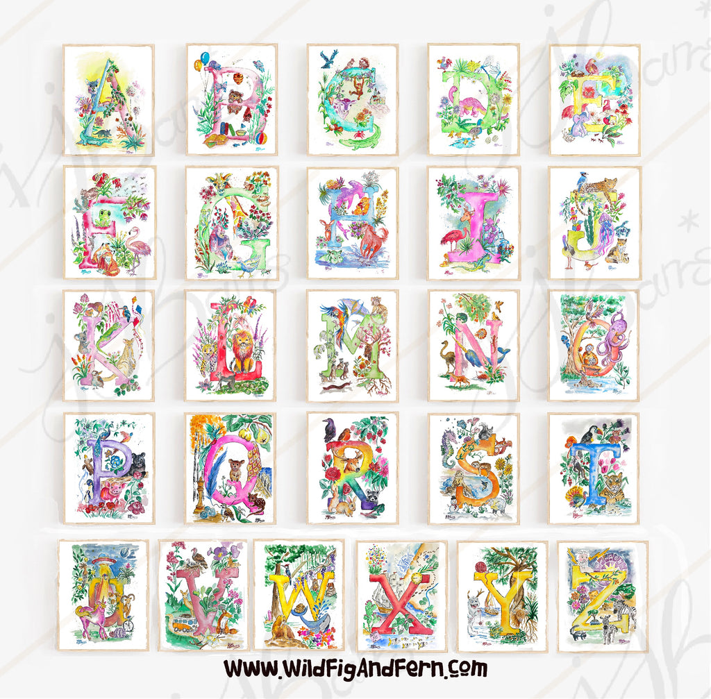 *Q* A4/A3 Custom Name And Letter, Watercolour Art Print