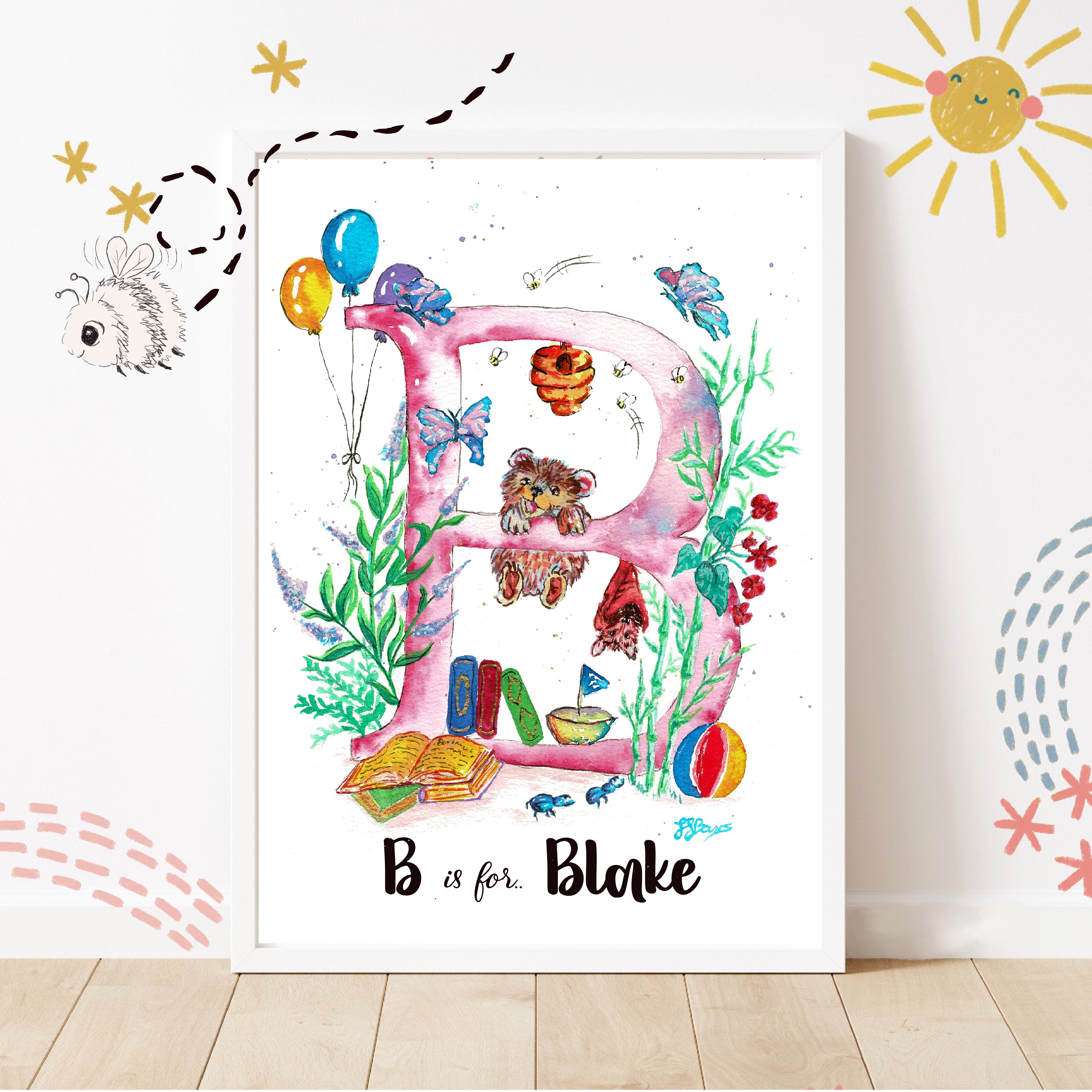 Letter *B* A4/A3 Custom Name And Letter, Watercolour Art Print image 0