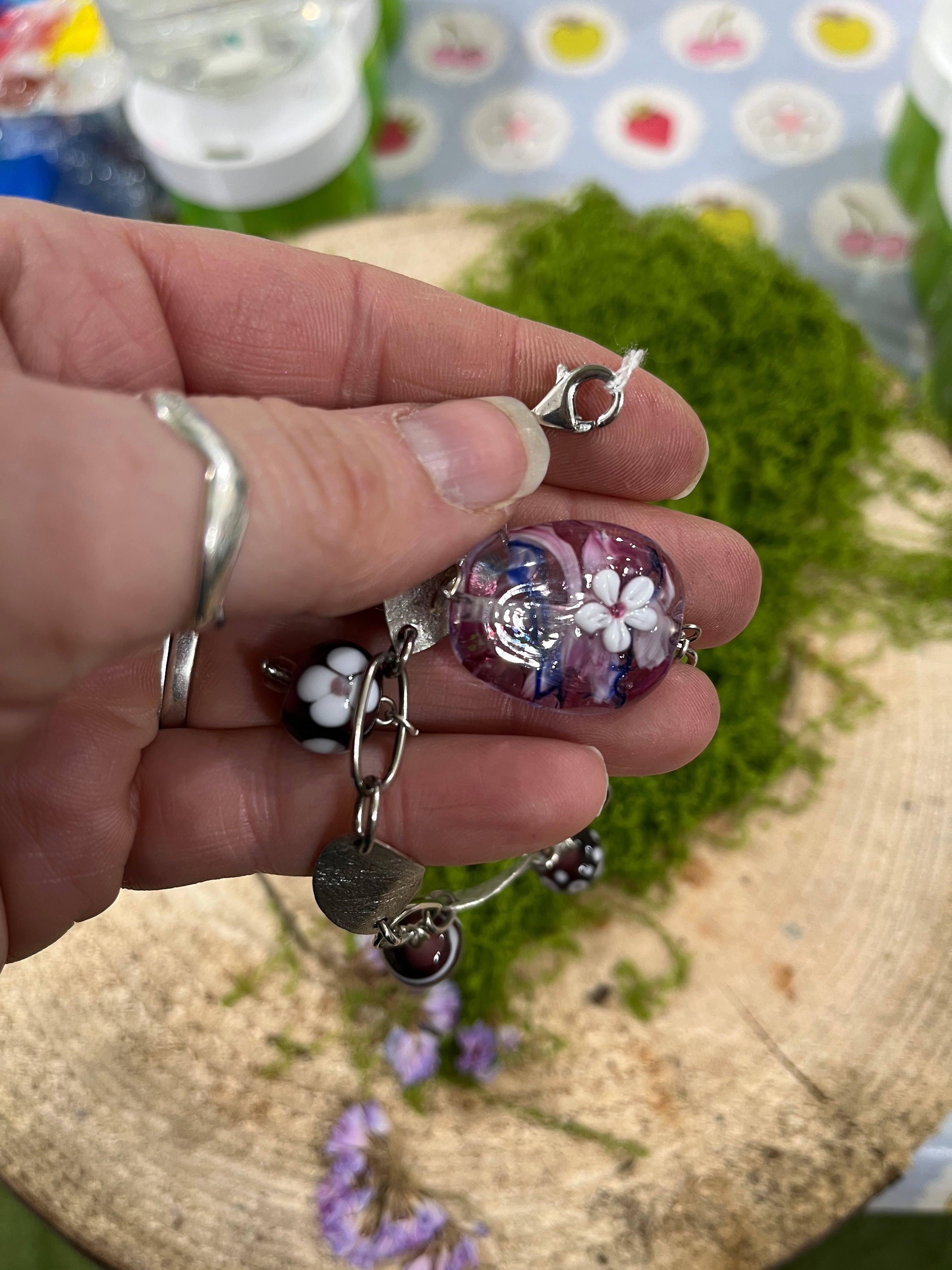Handmade Silver & Glass Bead Bracelet-The Wild Fig &amp; Fern