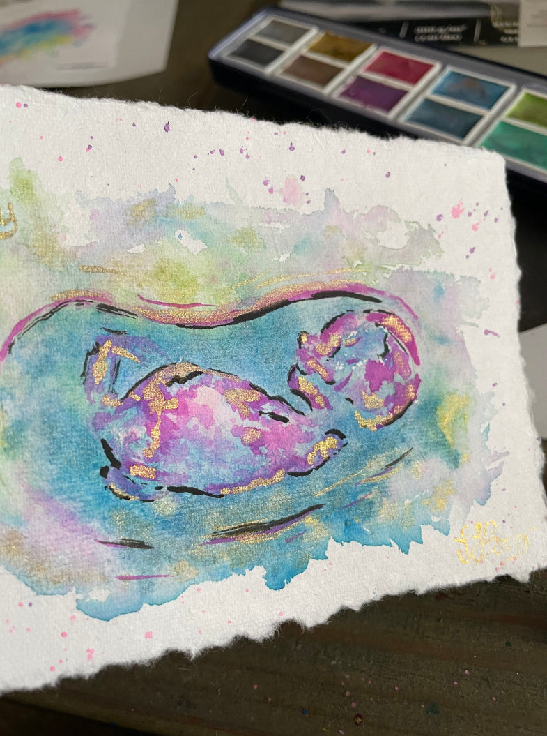 Baby Scan Personalised Watercolour Painting, Ultrasound Scan Art