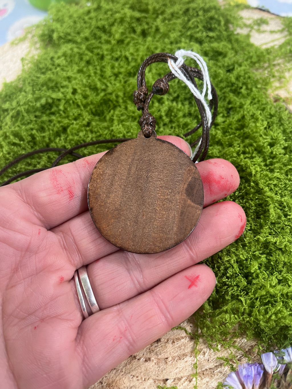 Hand Painted Mini Original Wooden Necklace, Unique Gift scenery-The Wild Fig &amp; Fern