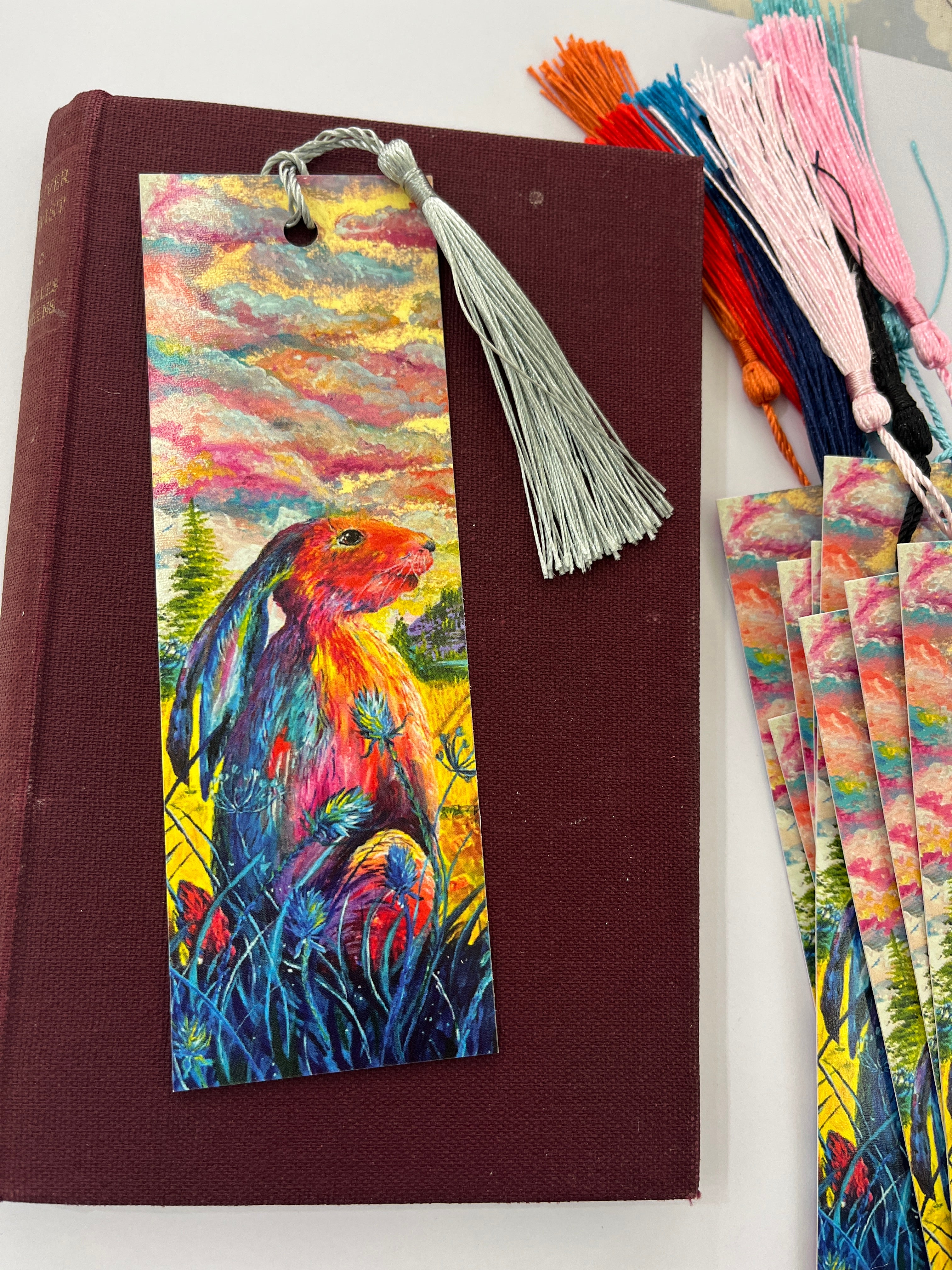 Sunset Hare Bookmark, majestic hare art  image 0