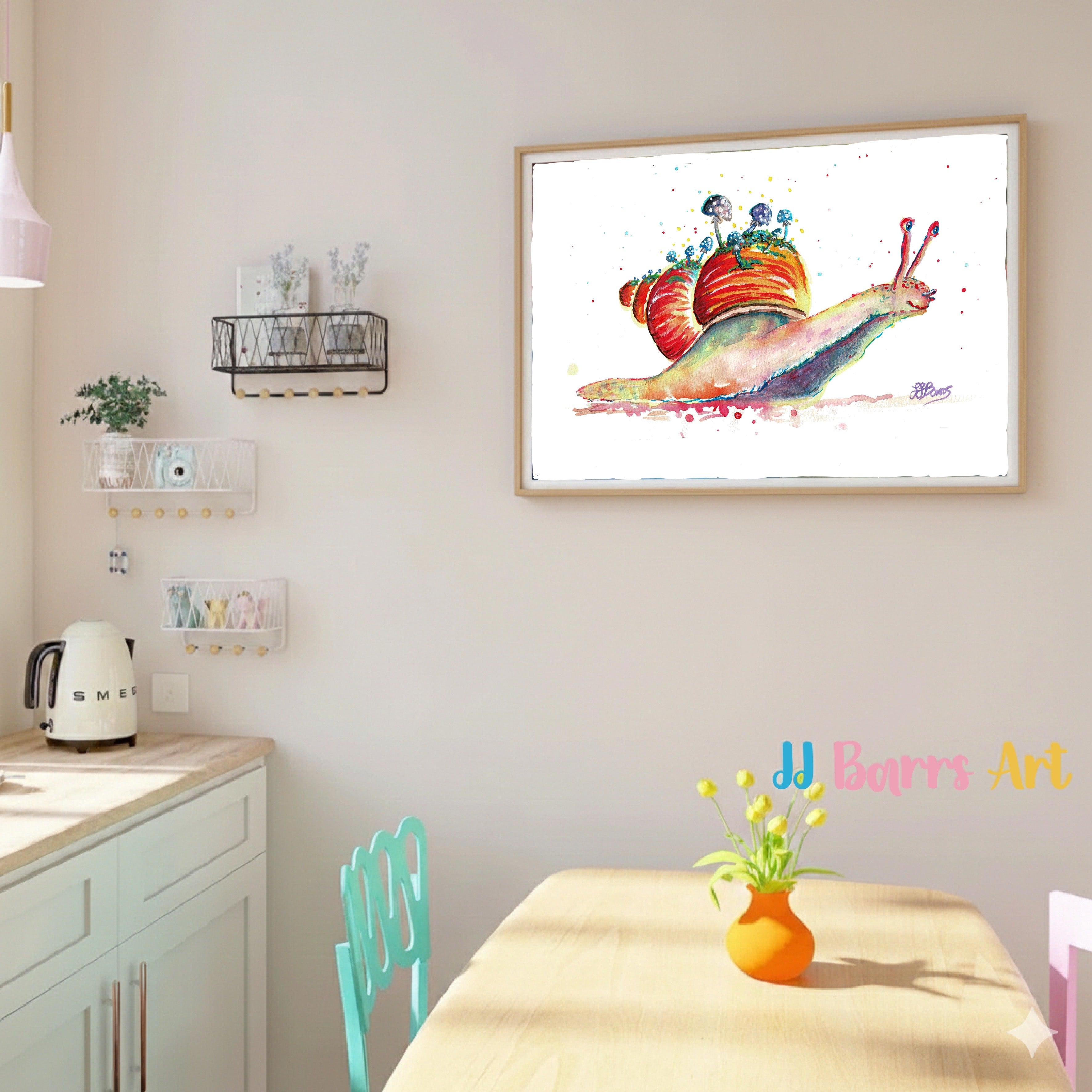Colourful ‘Snail’s pace’ JJ Barrs using colourful watercolour l fine art Painting Print