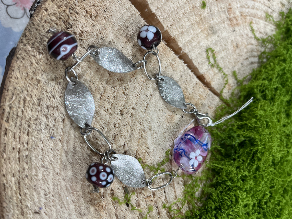 Handmade Silver & Glass Bead Bracelet-The Wild Fig &amp; Fern