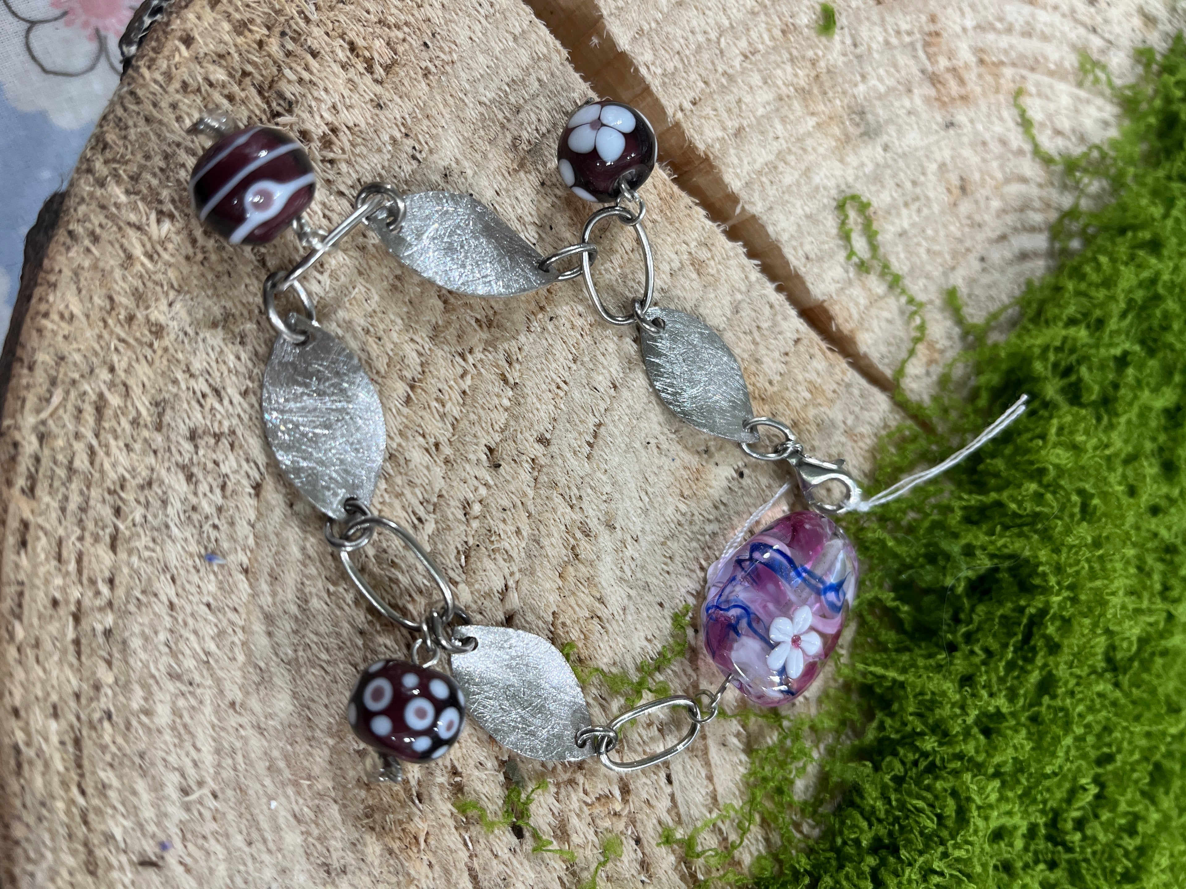 Handmade Silver & Glass Bead Bracelet-The Wild Fig &amp; Fern