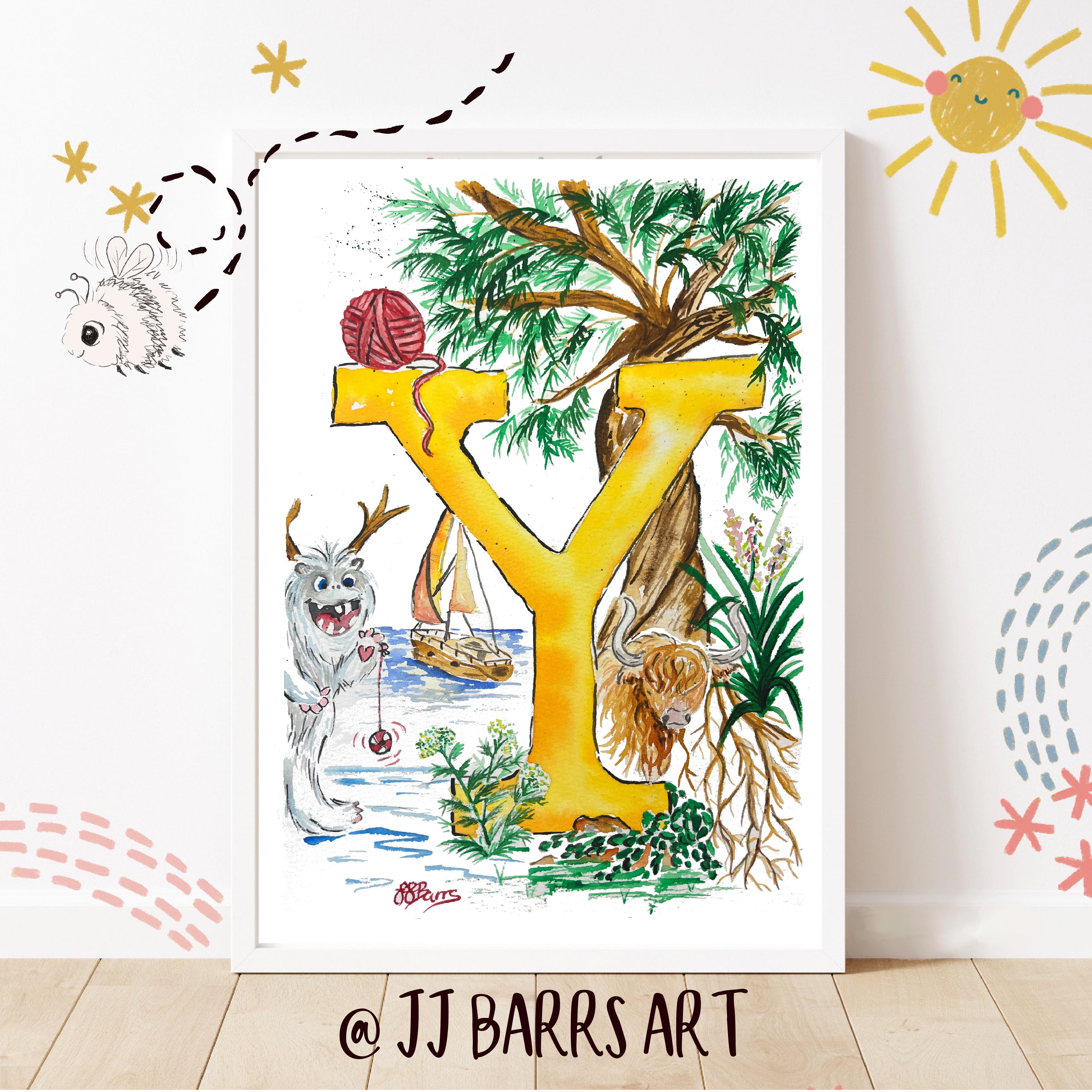 *Y* A4/A3 Custom Name And Letter, Watercolour Art Print