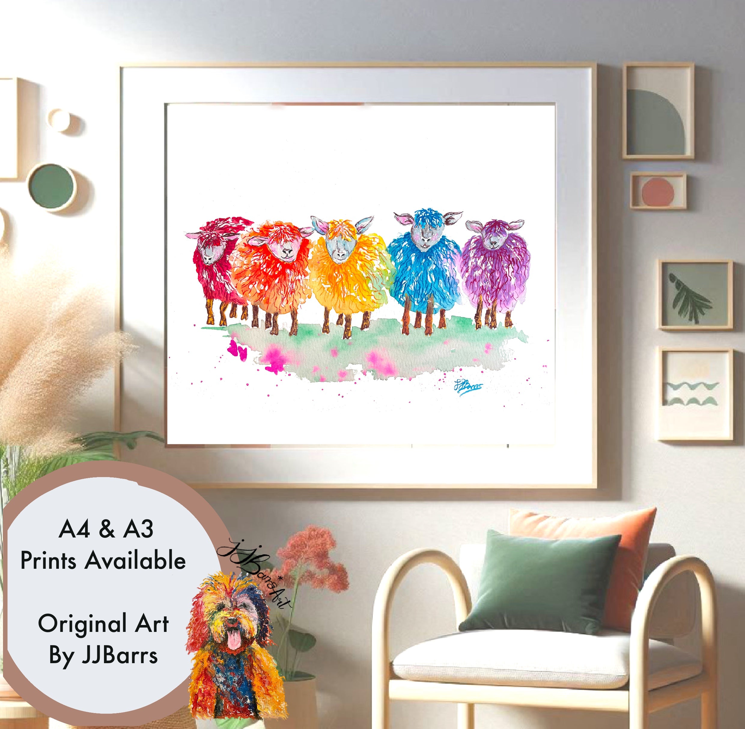 Rainbow Sheep Watercolour Painting Prints by JJ Barrs image 1