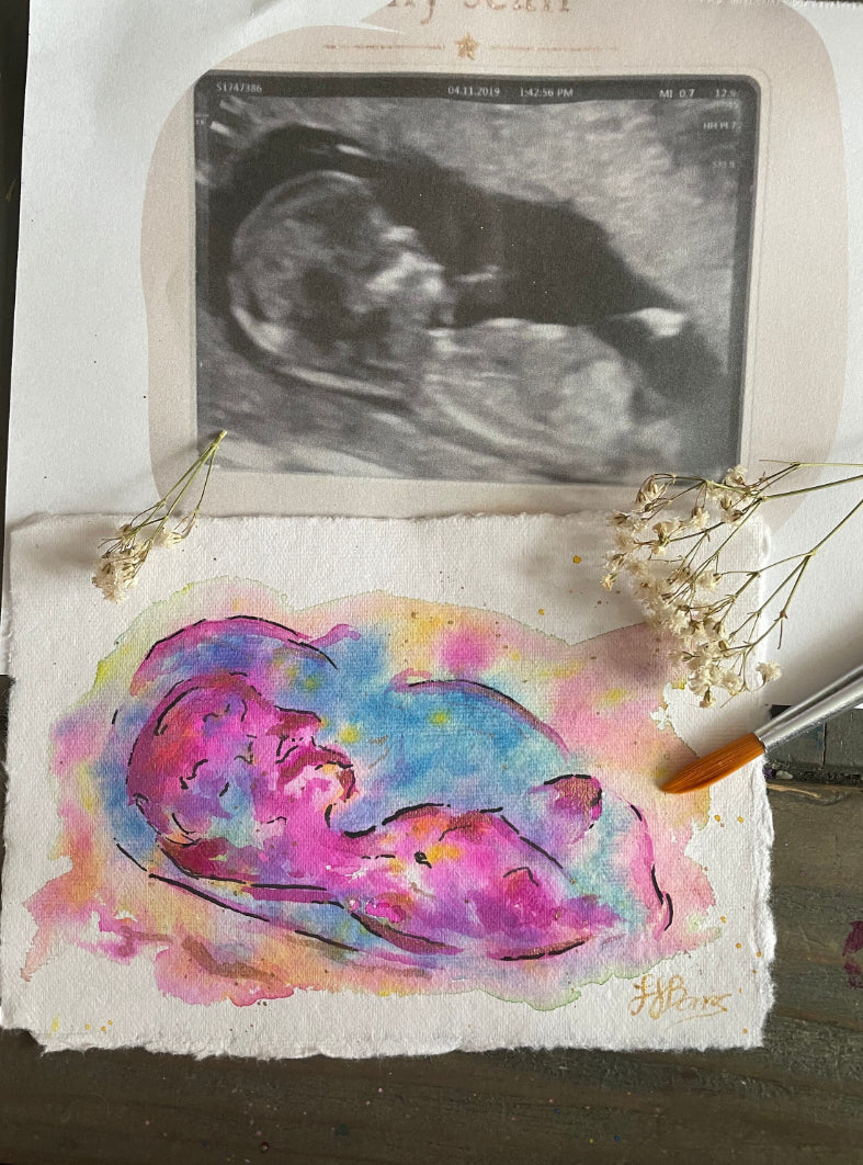 Baby Scan Personalised Watercolour Painting, Ultrasound Scan Art