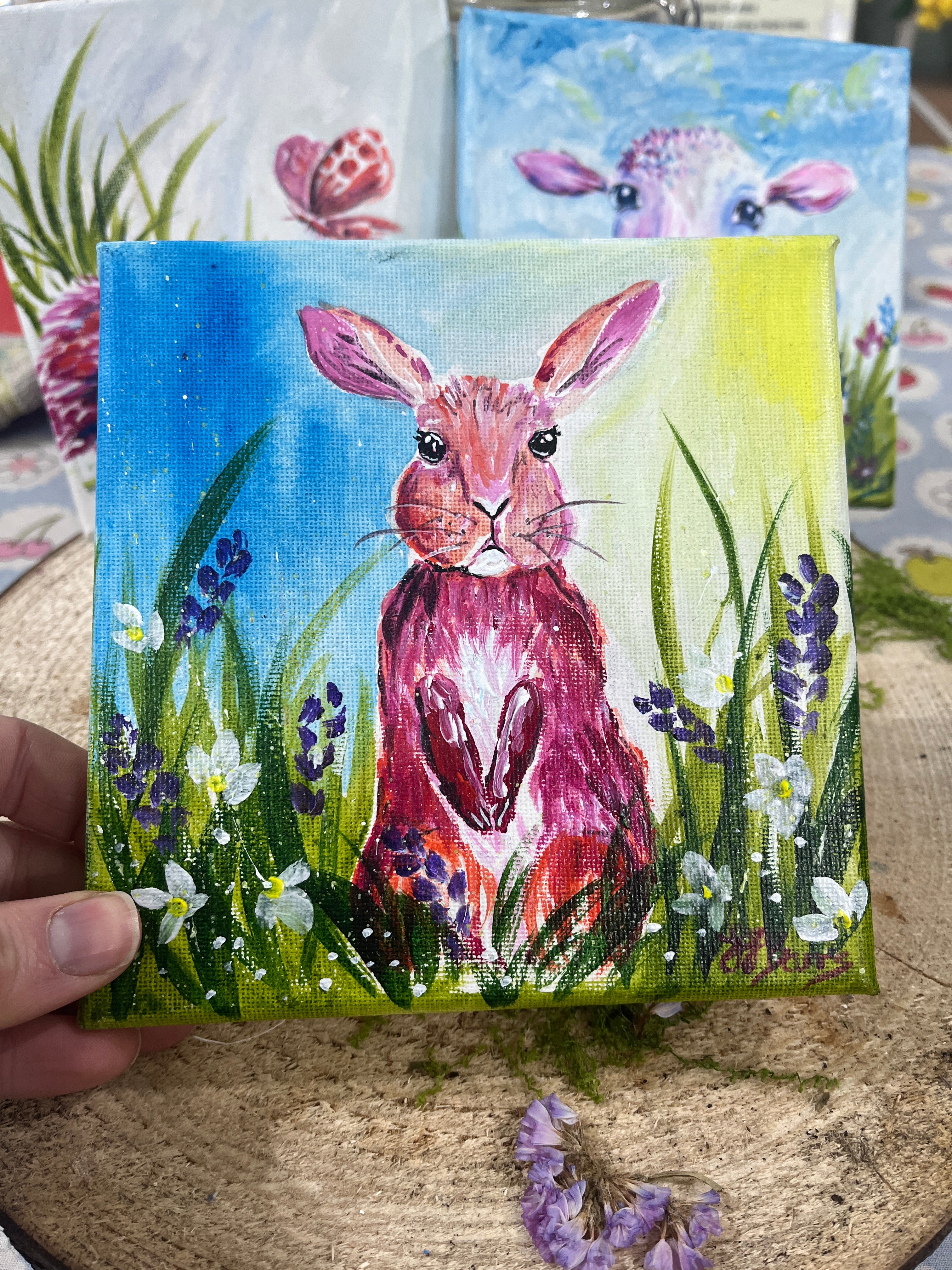 Mini Canvas Original Painting, Colourful Animals-The Wild Fig &amp; Fern