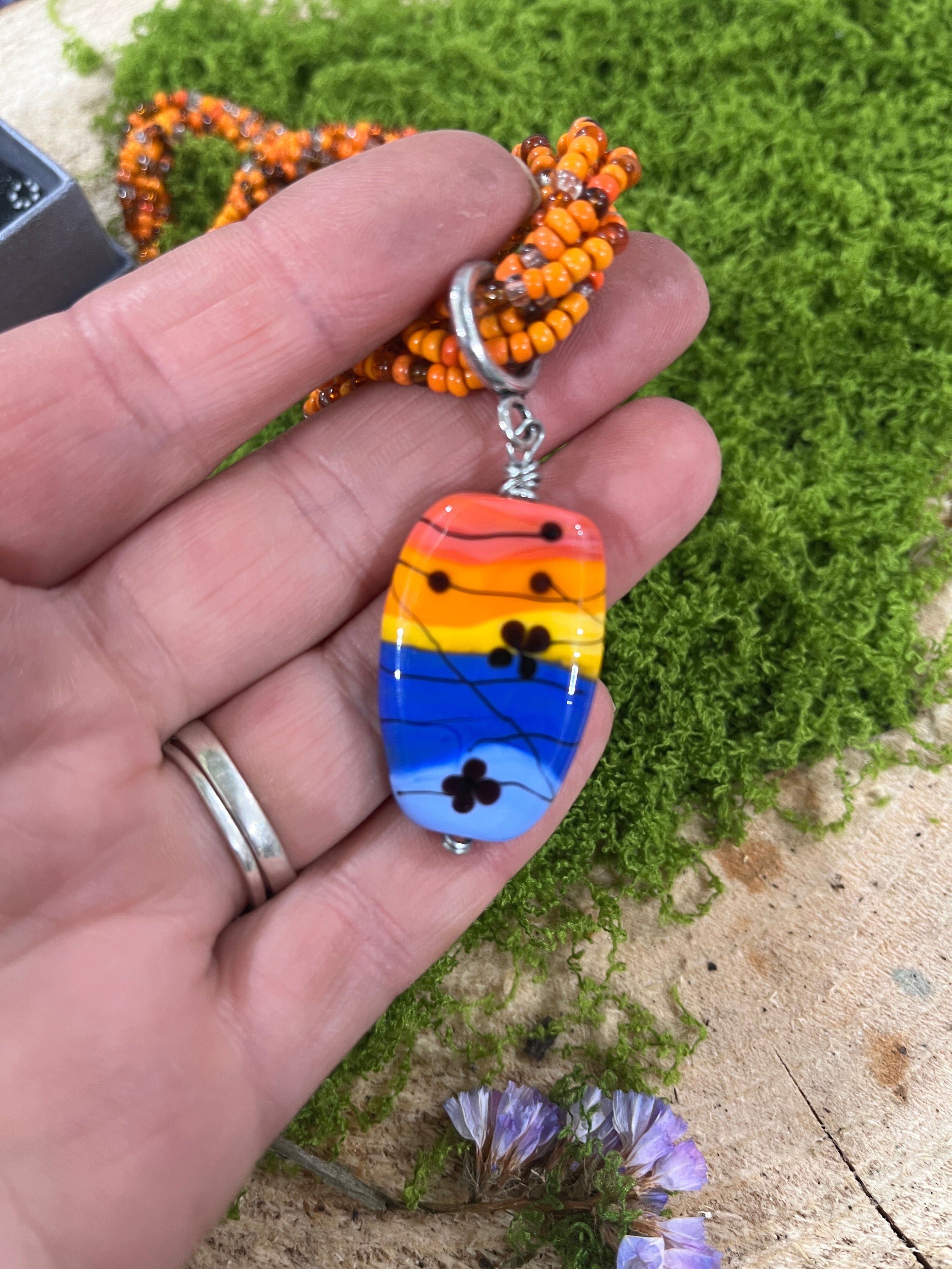 Handmade Glass Pendant With Beaded Chain-The Wild Fig &amp; Fern