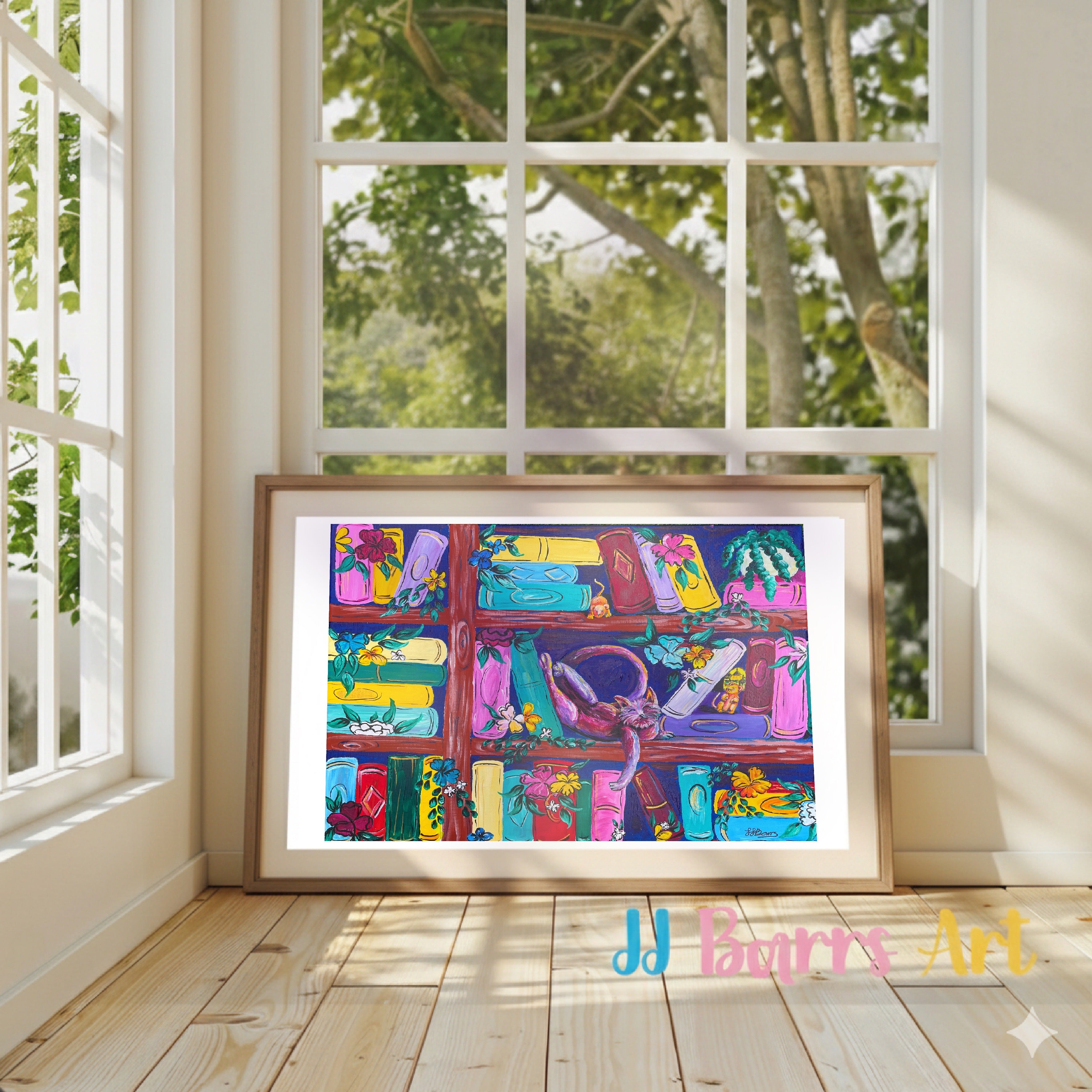 Colourful ‘Sleeping Cat’  JJ Barrs using colourful Acrylic l fine art Painting Print
