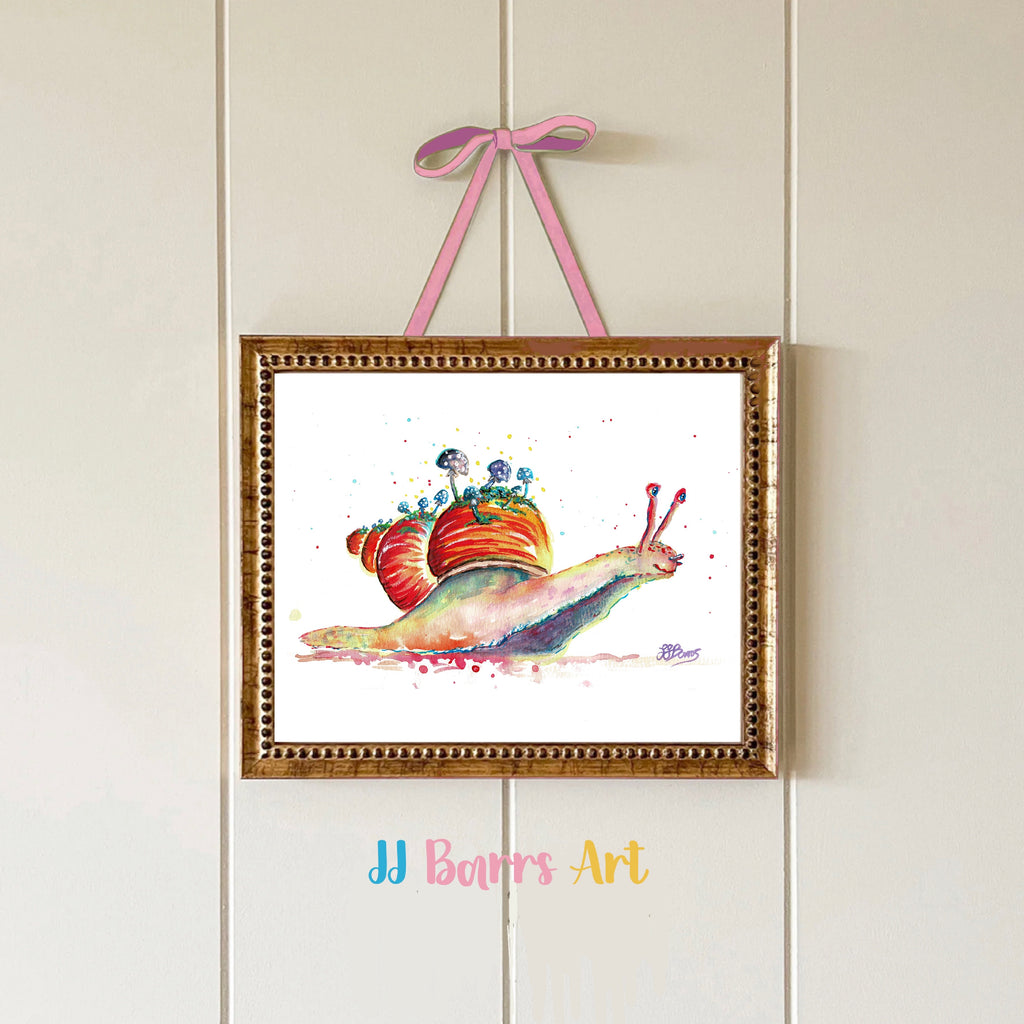 Colourful ‘Snail’s pace’ JJ Barrs using colourful watercolour l fine art Painting Print