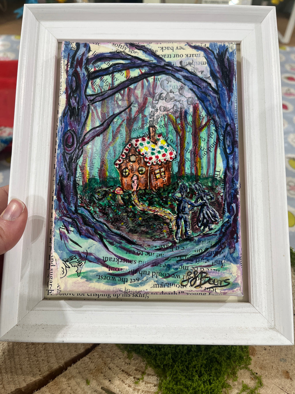 Hansel & Gretel Original Painting , Book Page art-The Wild Fig &amp; Fern