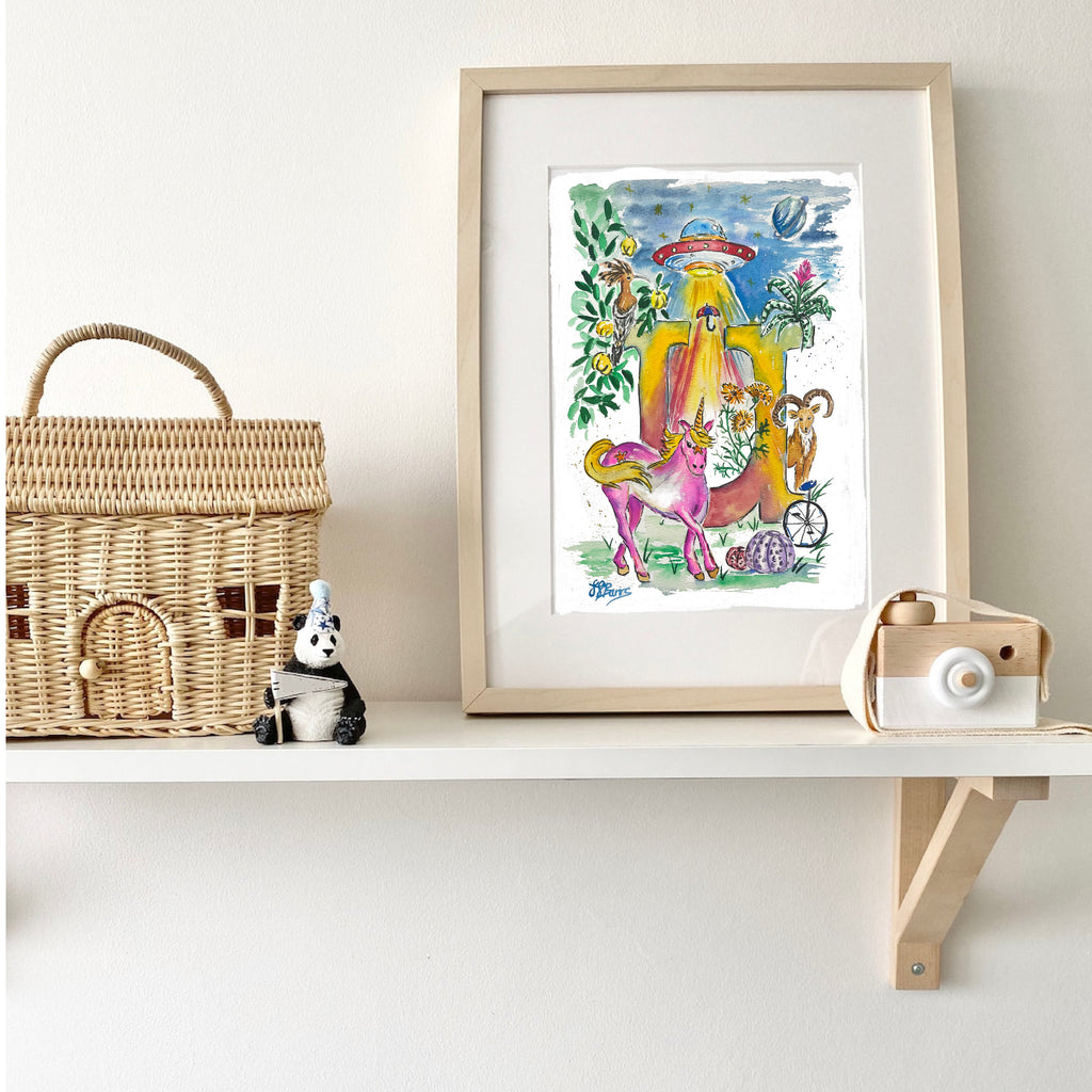 *U* A4/A3 Custom Name And Letter, Watercolour Art Print