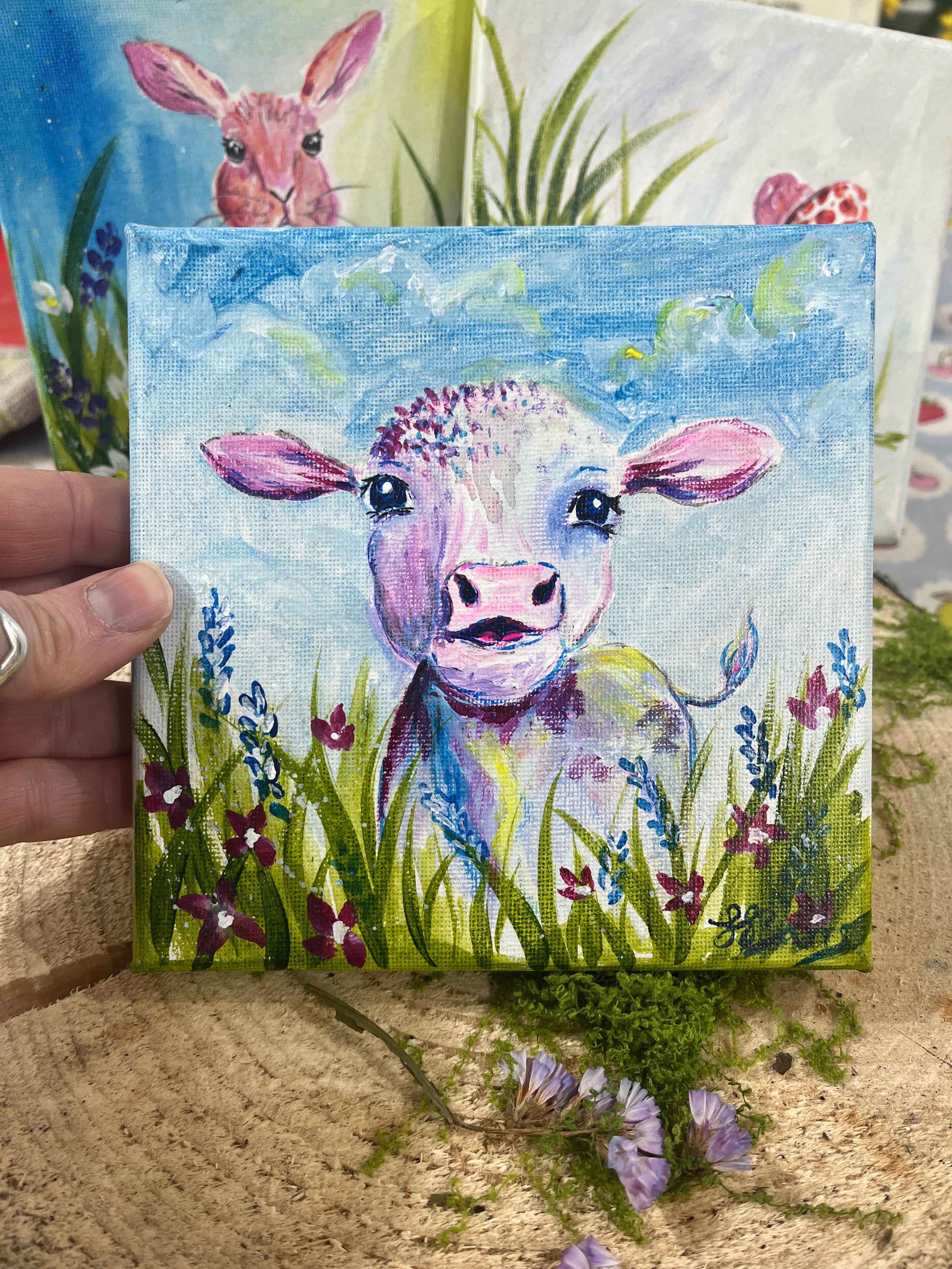 Mini Canvas Original Painting, Colourful Animals-The Wild Fig &amp; Fern