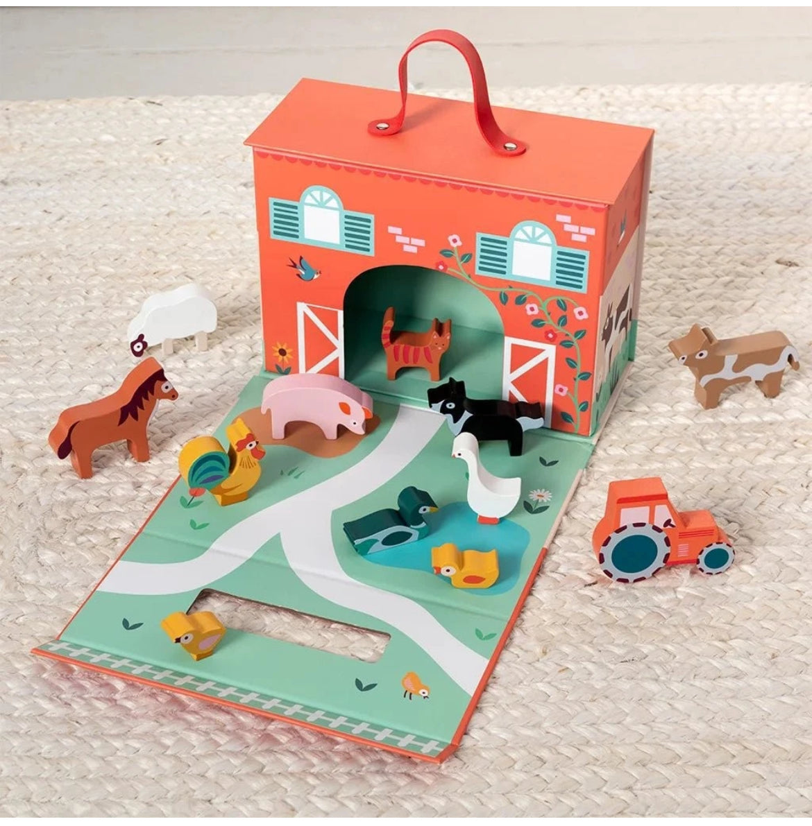 Wooden Farm Play Set In A Foldable Carry Case Box