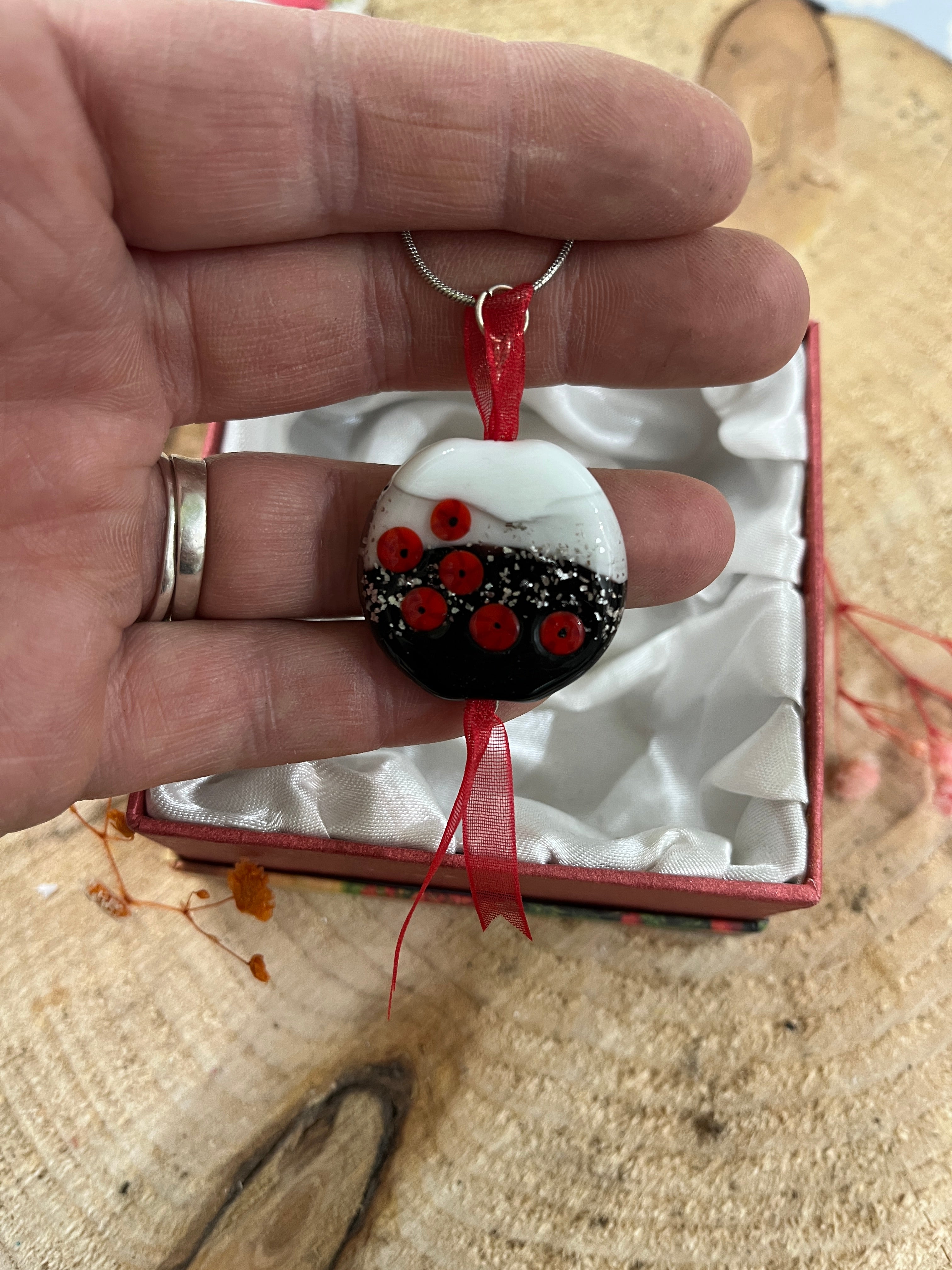 Poppy Remembrance Handmade Glass Pendant