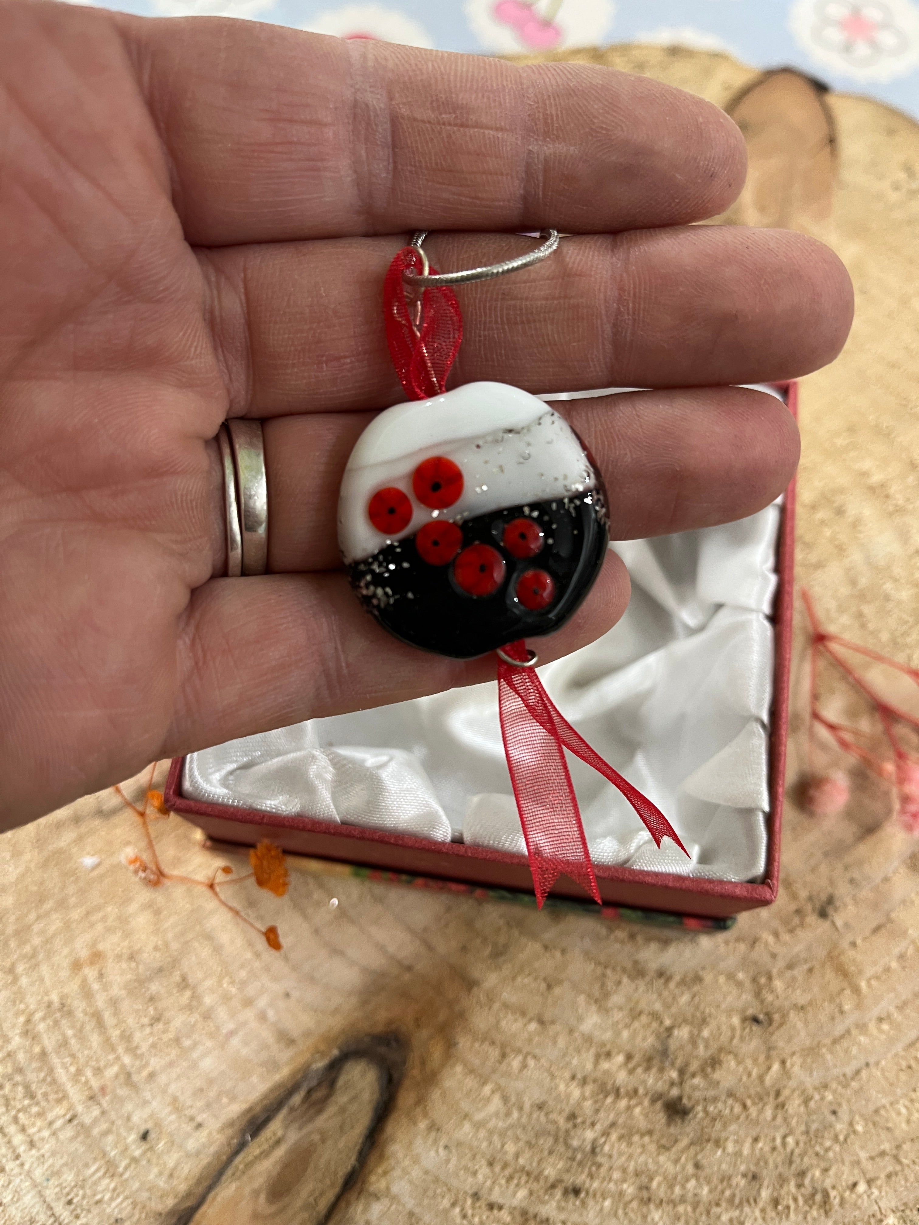 Poppy Remembrance Handmade Glass Pendant