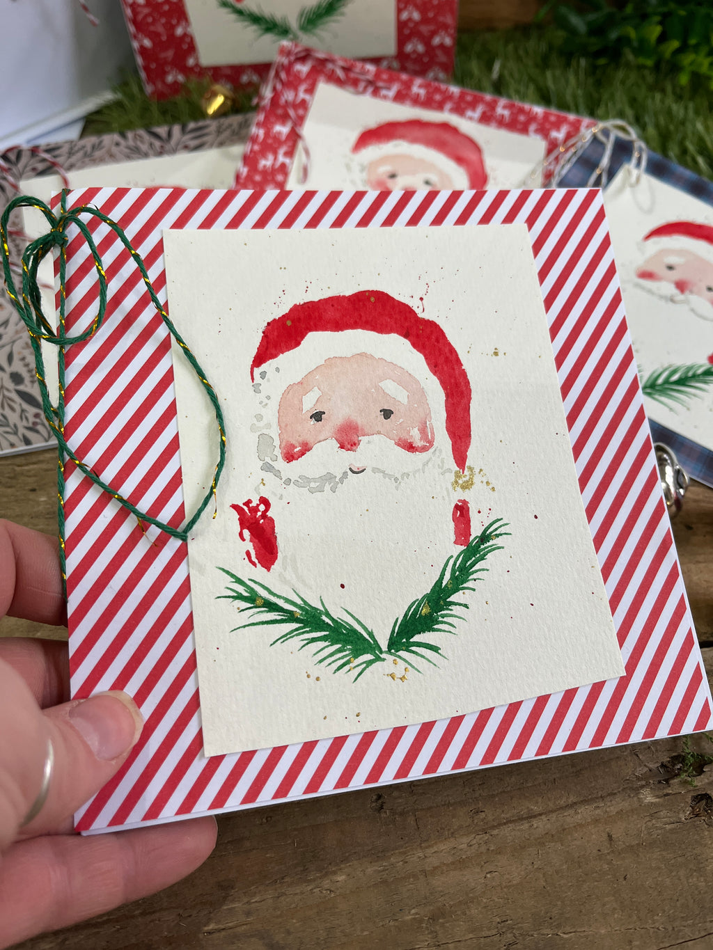 Hand Painted Santa Christmas Card