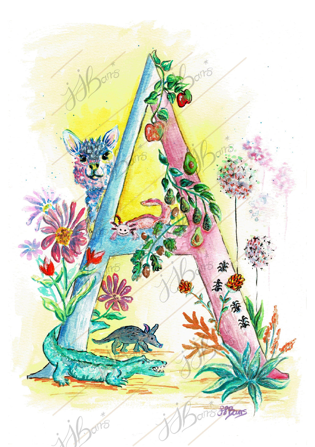 *A* A4/A3 Custom Name And Letter, Watercolour Art Print - The Wild Fig & Fern Buttercups Tearoom, JJ Barrs Art, Colourful Art, Gift Ideas, Market Harborough, Places to visit Leicestershire, Child Friendly, crafts, handmade, *A* A4/A3 Custom Name And Letter, Watercolour Art Print