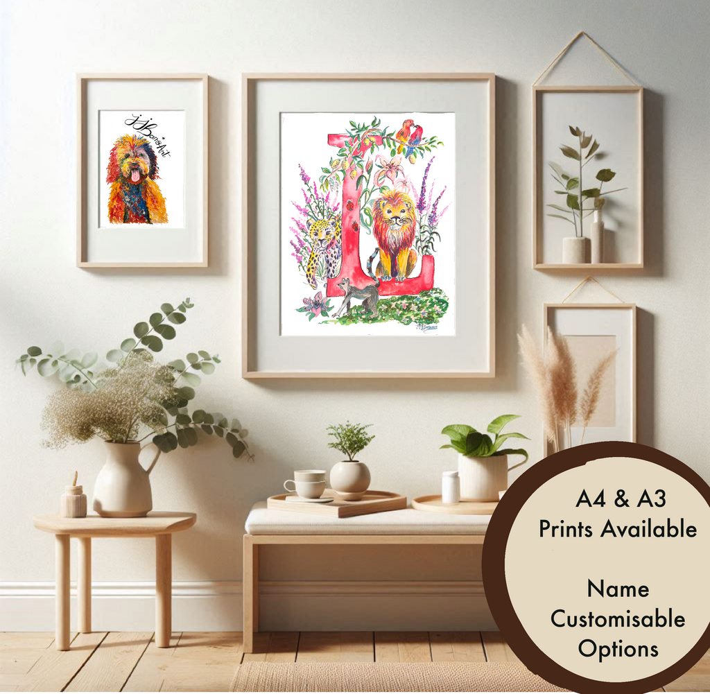  *L* A4/A3 Custom Name And Letter, Watercolour Art Print image 1