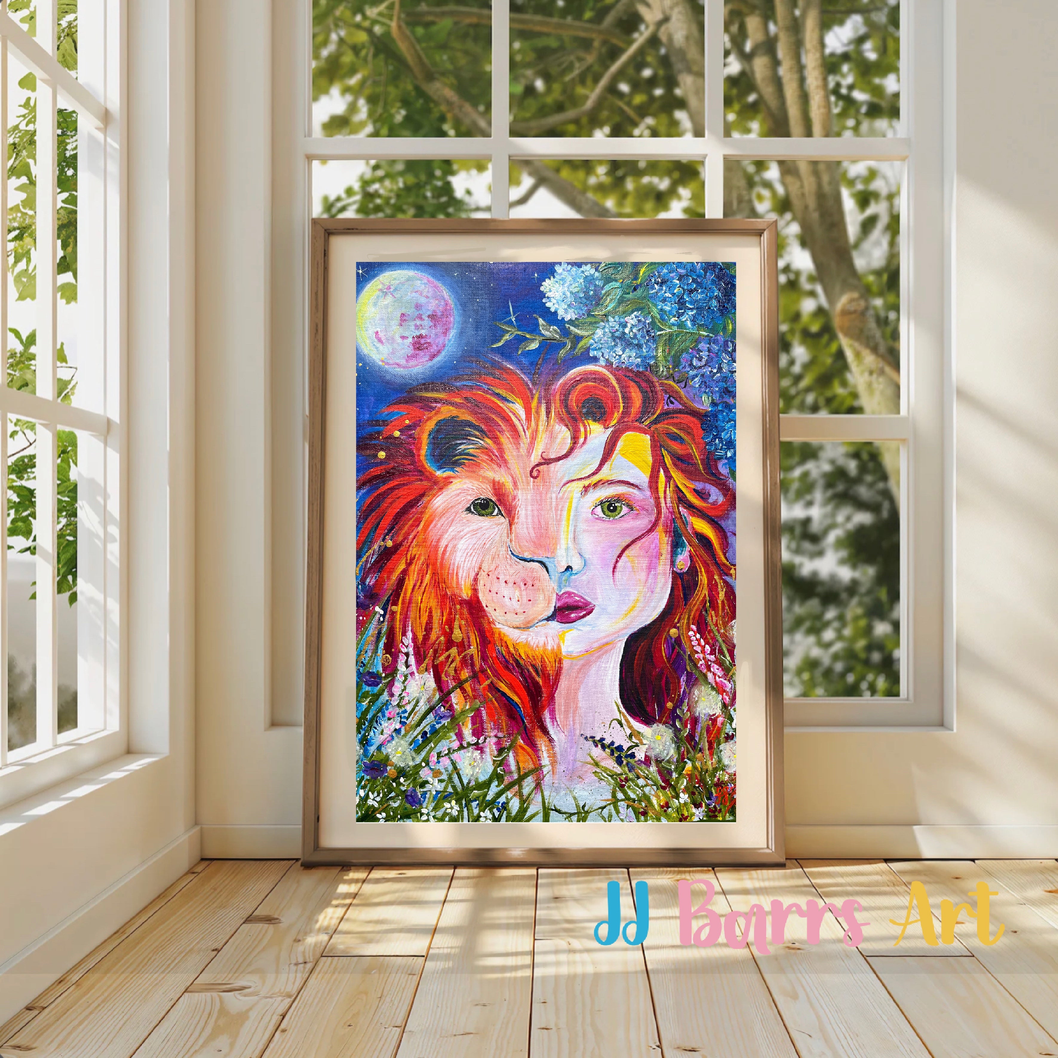Lion lady JJ Barrs using colourful acrylicl fine art Painting Print image 2