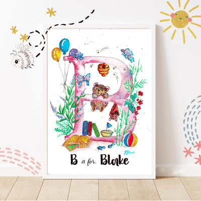 *B* A4/A3 Custom Name And Letter, Watercolour Art Print - The Wild Fig & Fern Buttercups Tearoom, JJ Barrs Art, Colourful Art, Gift Ideas, Market Harborough, Places to visit Leicestershire, Child Friendly, crafts, handmade, *B* A4/A3 Custom Name And Letter, Watercolour Art Print