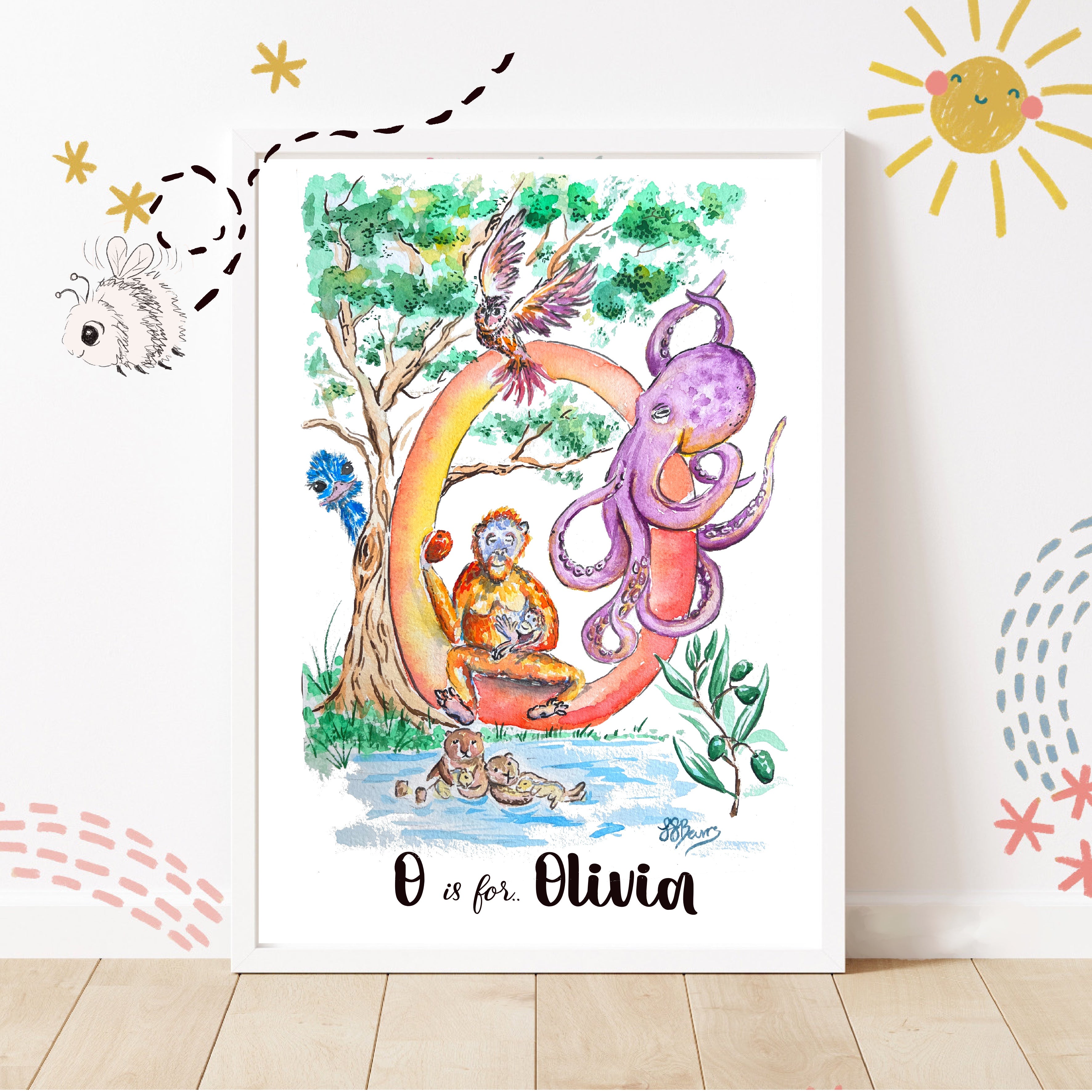 *O* A4/A3 Custom Name And Letter, Watercolour Art Print image 0