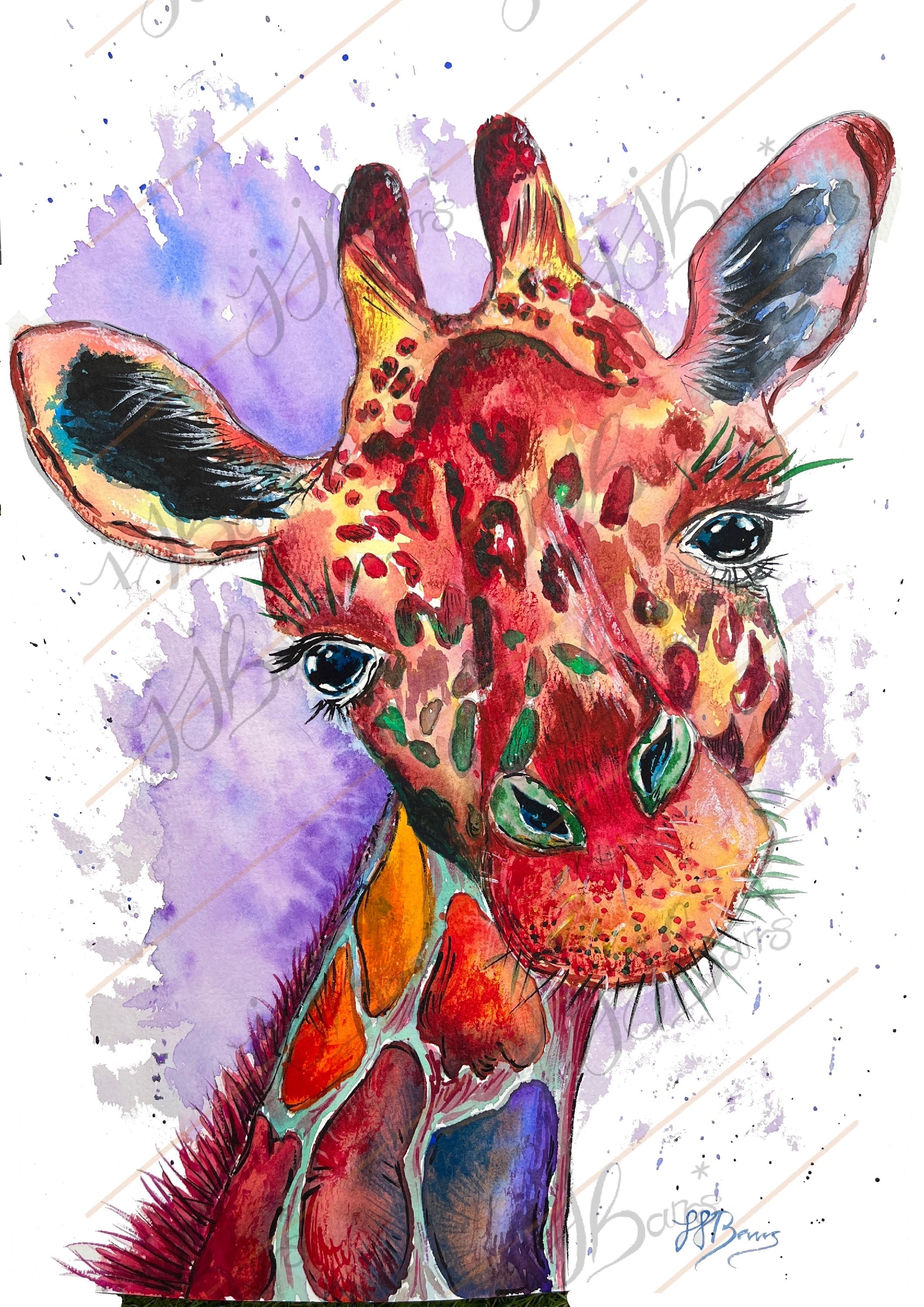 Biscuit the Giraffe watercolour Painting Prints-The Wild Fig &amp; Fern